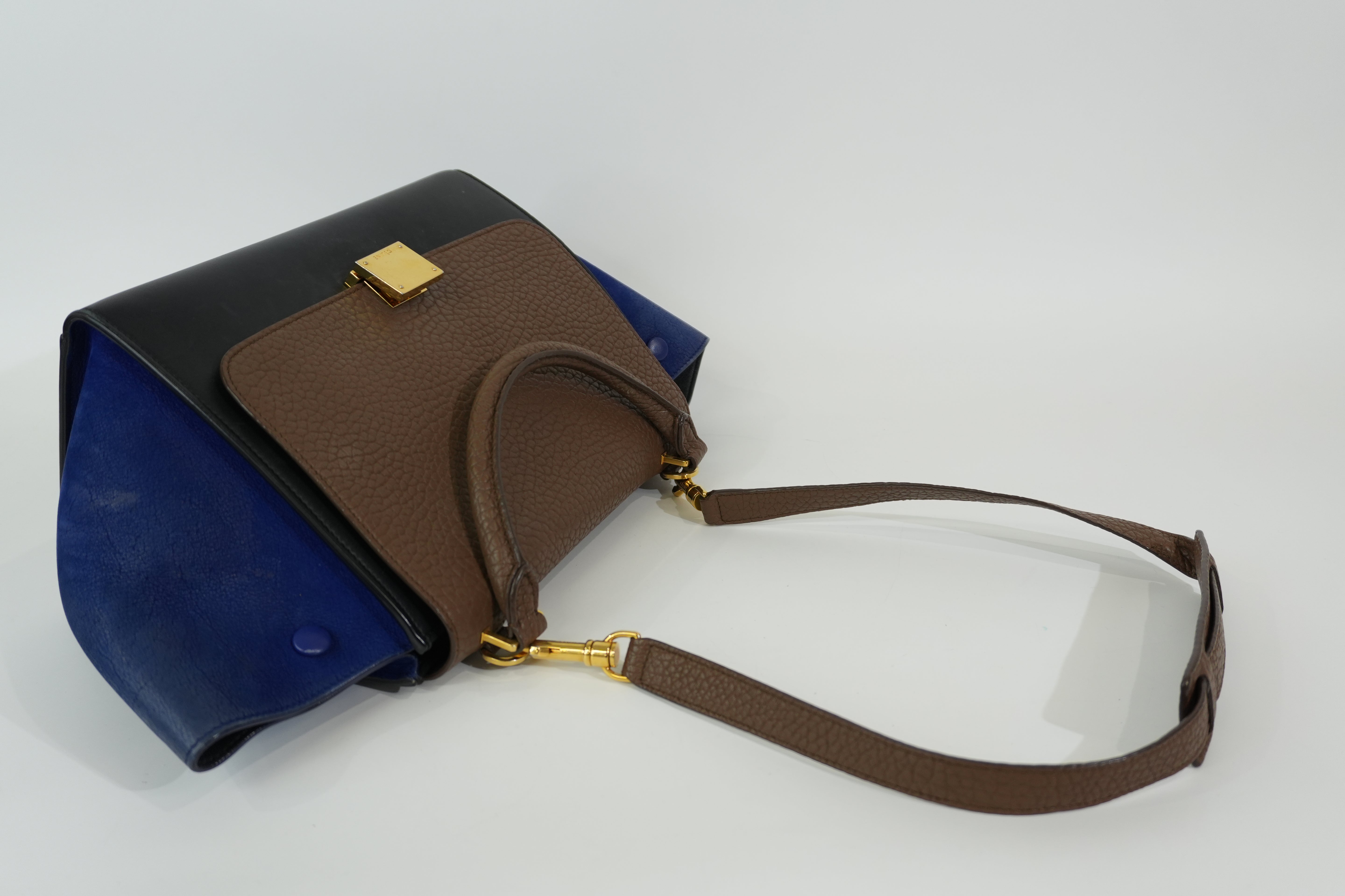 Pre-owned Celine Two Way Trapeze Shoulder Bag Blue and Brown