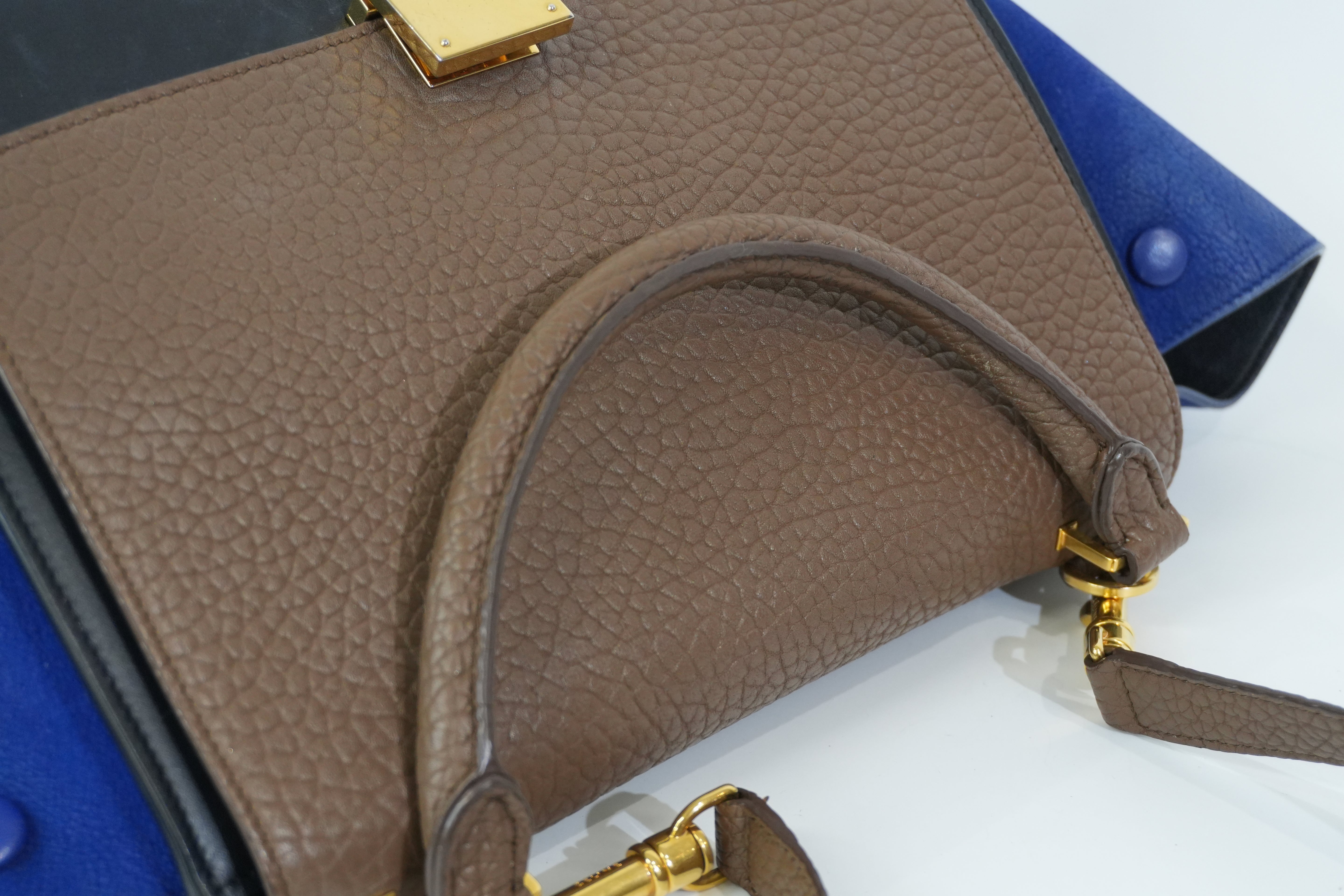 Pre-owned Celine Two Way Trapeze Shoulder Bag Blue and Brown