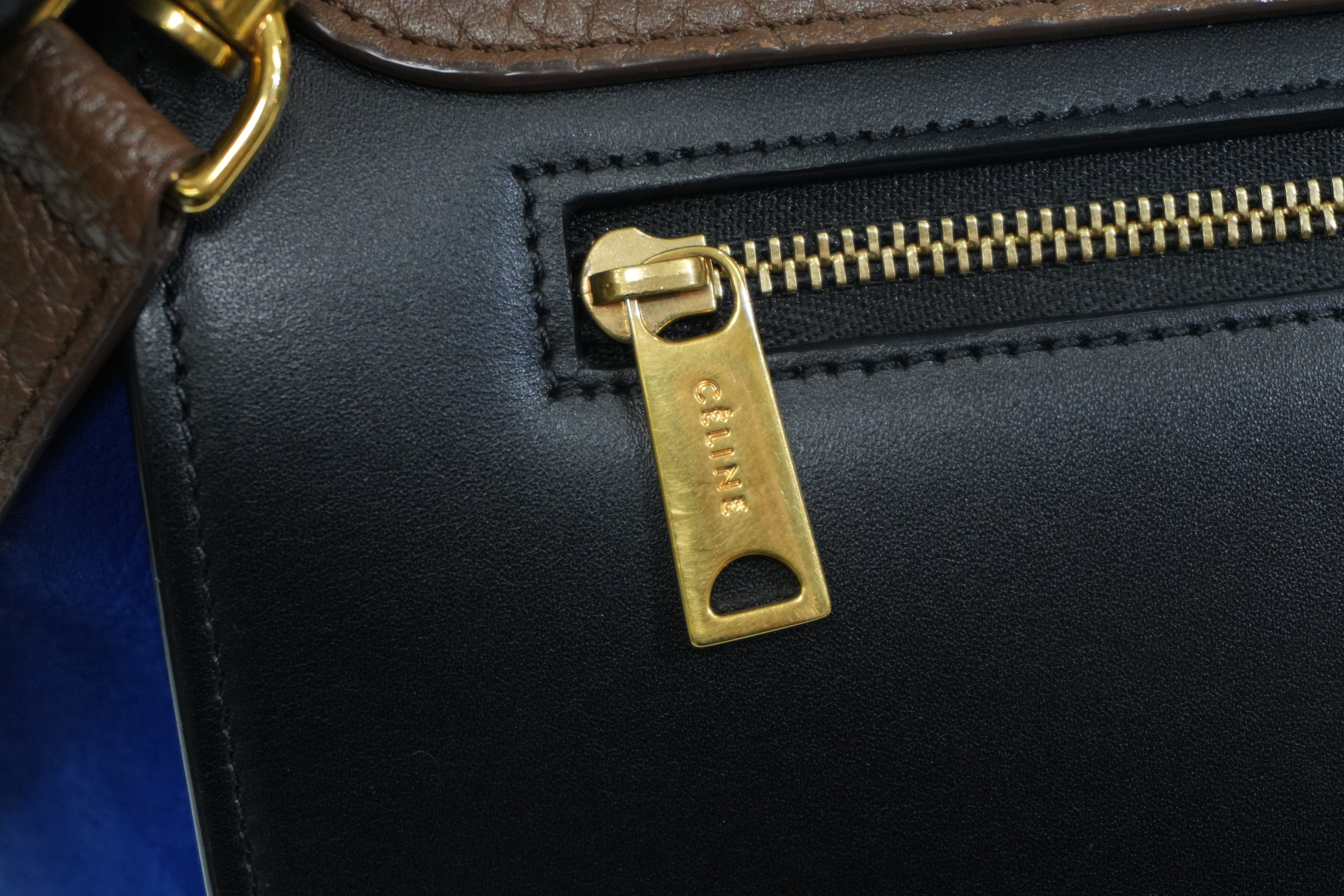 Pre-owned Celine Two Way Trapeze Shoulder Bag Blue and Brown