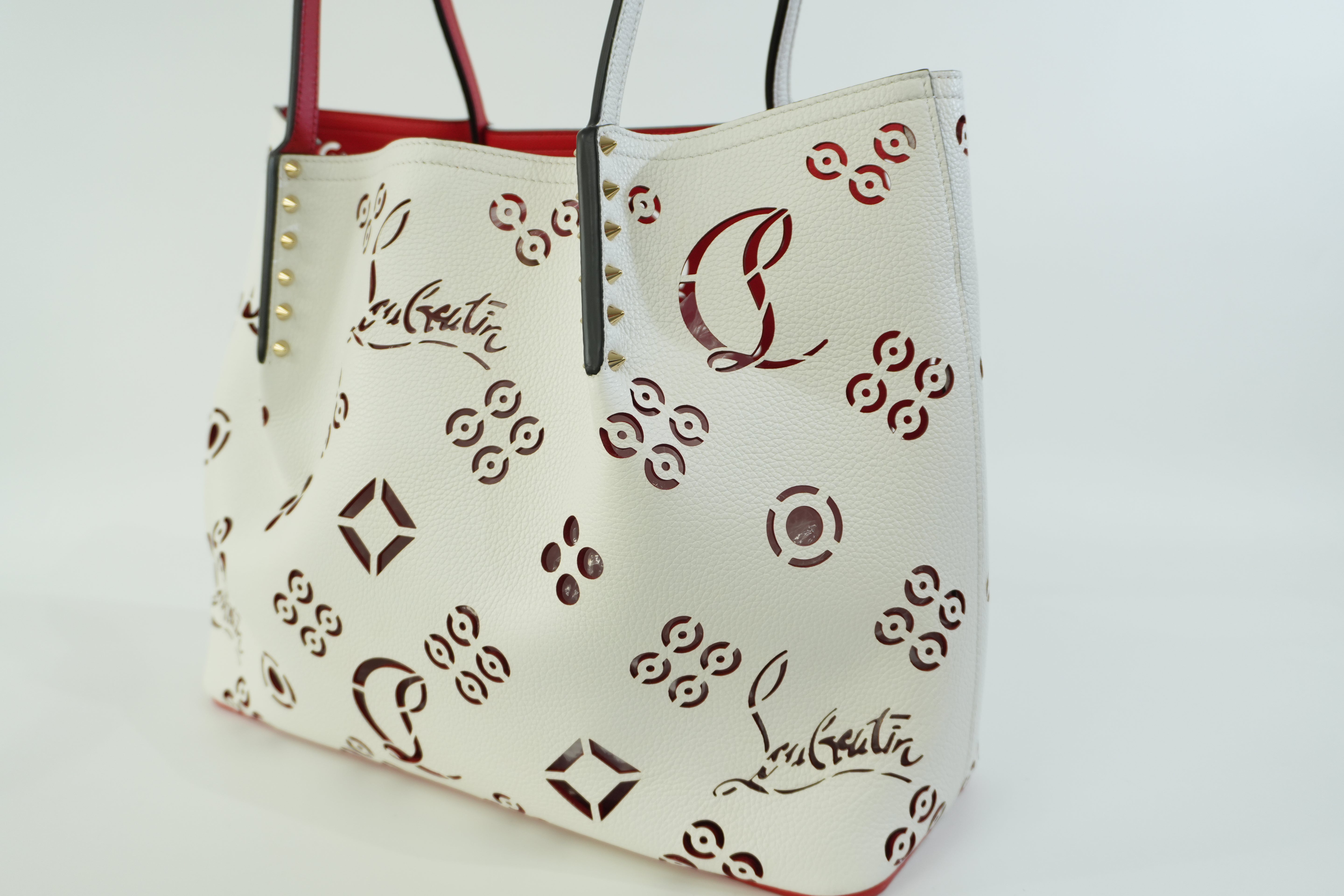 Pre-owned Christian Louboutin Leather Cabarock Perforated Tote Bag White