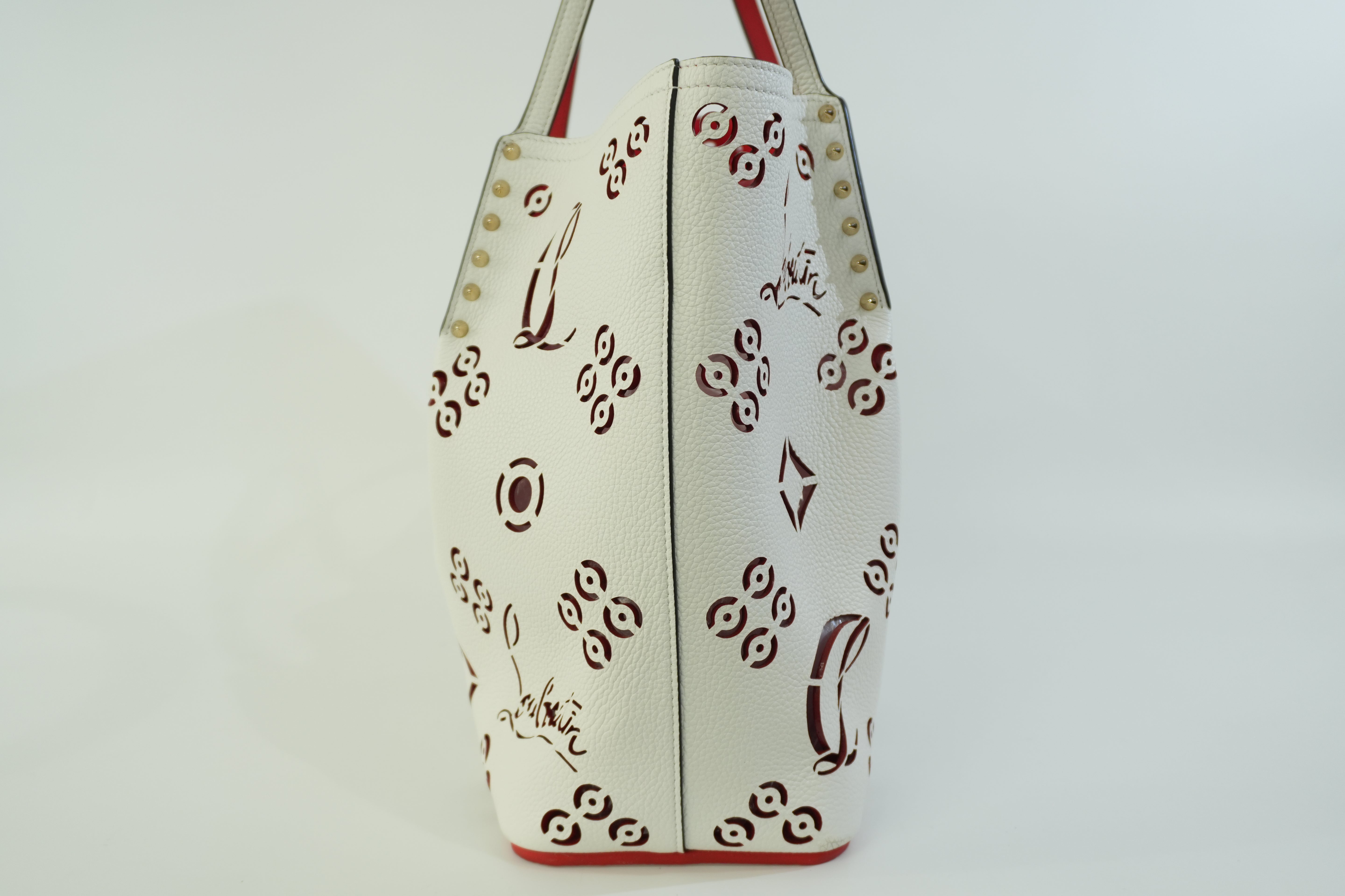 Pre-owned Christian Louboutin Leather Cabarock Perforated Tote Bag White