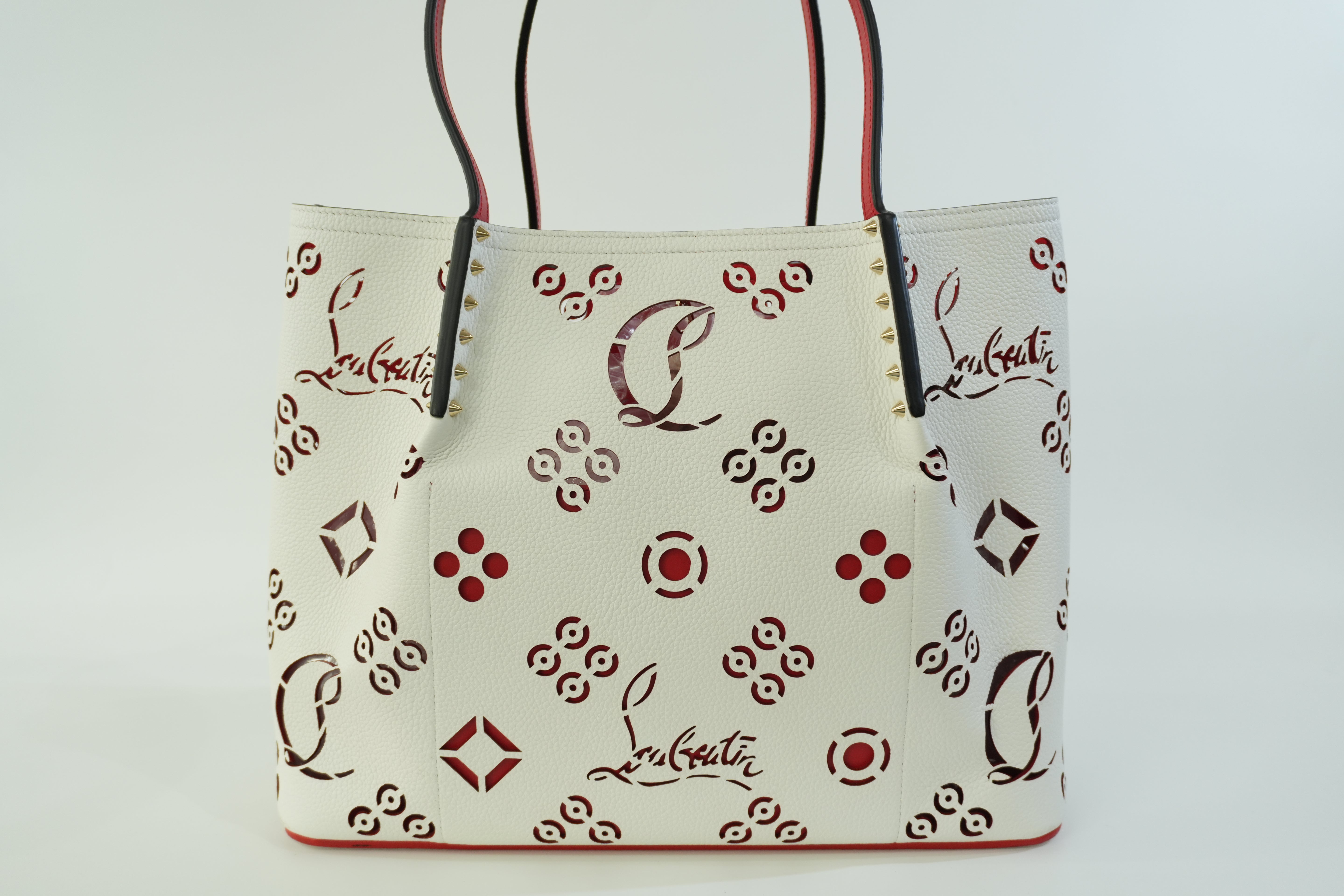 Pre-owned Christian Louboutin Leather Cabarock Perforated Tote Bag White