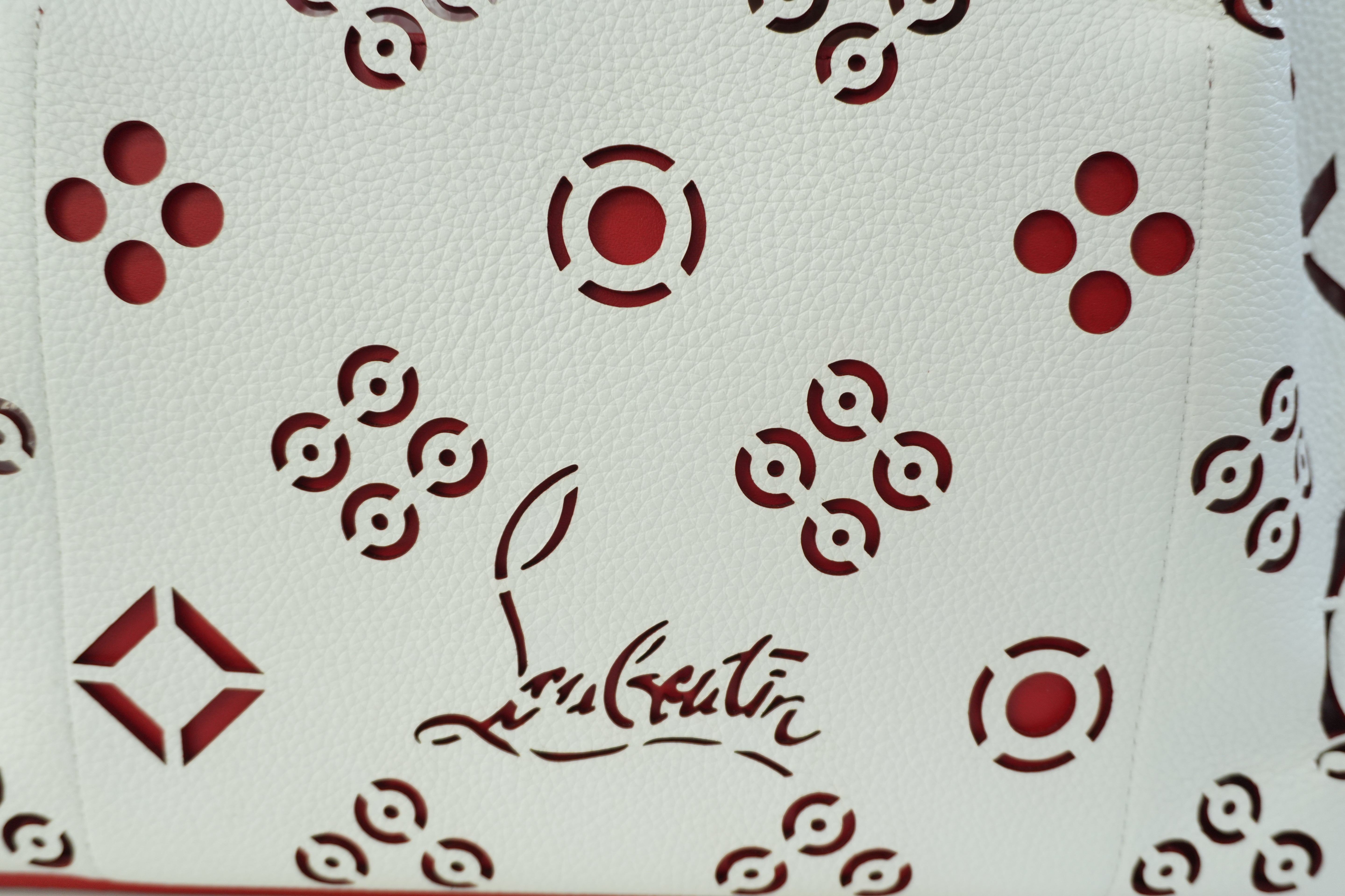 Pre-owned Christian Louboutin Leather Cabarock Perforated Tote Bag White