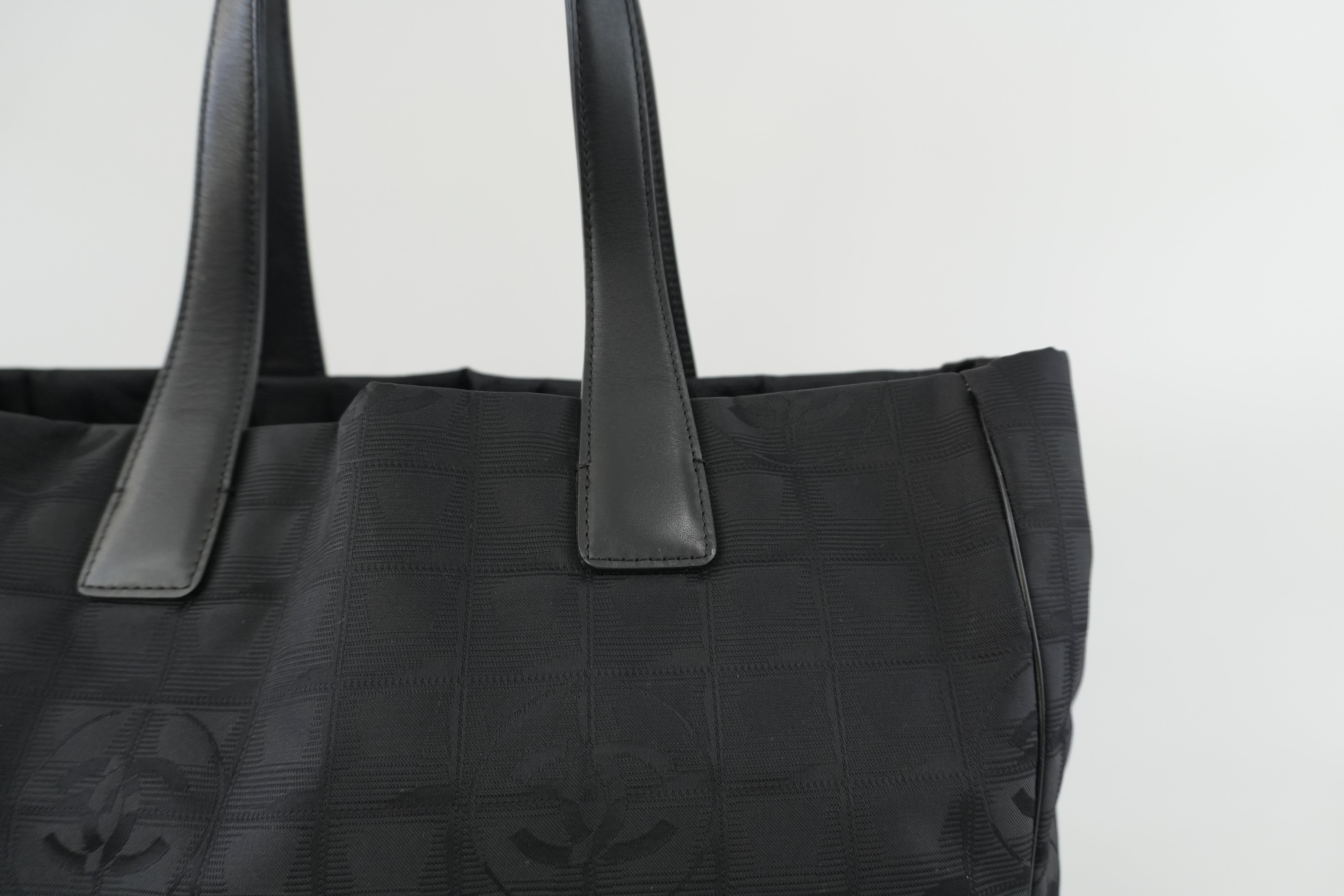 Chanel New Travel Line Tote Bag Black Nylon Used