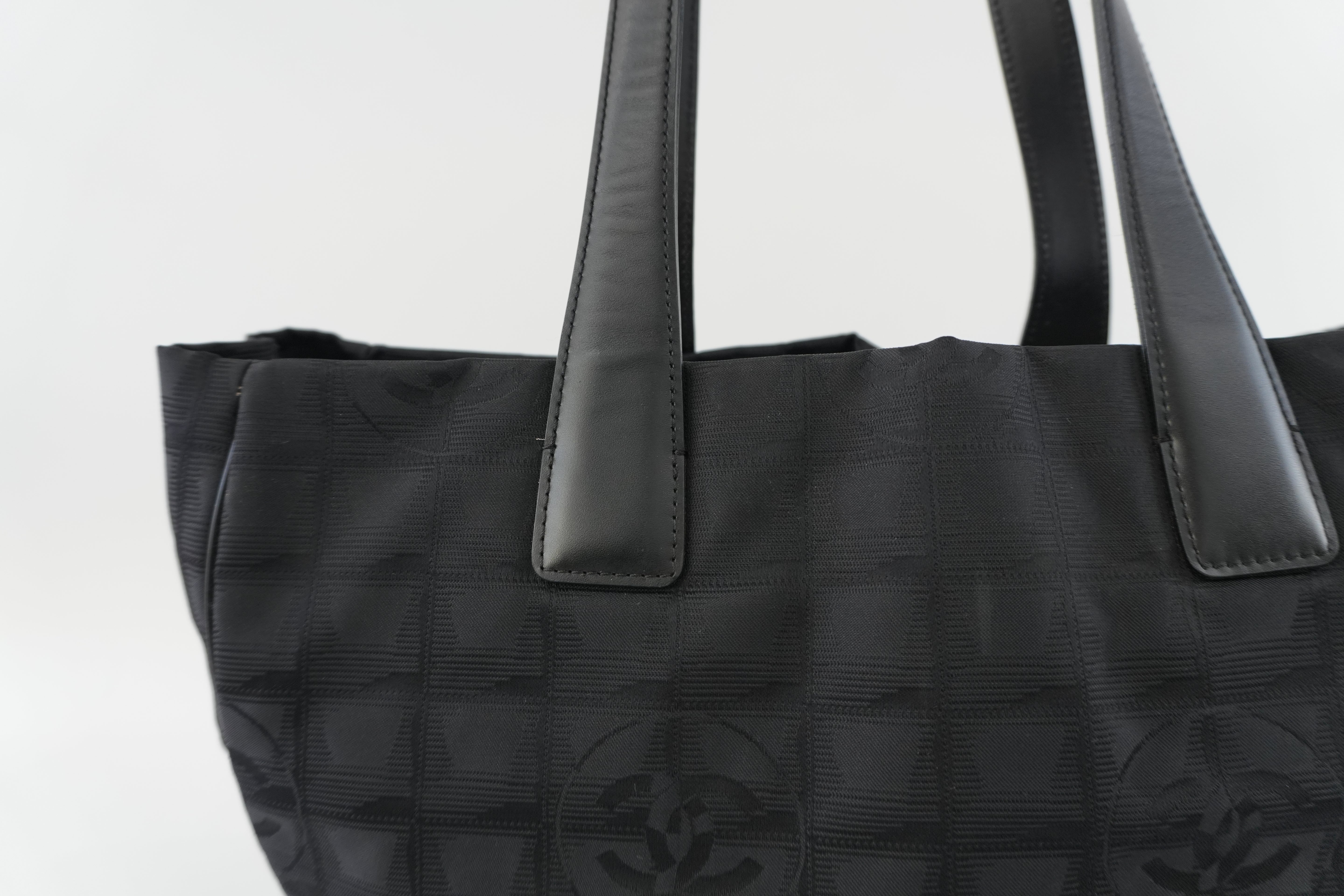 Chanel New Travel Line Tote Bag Black Nylon Used