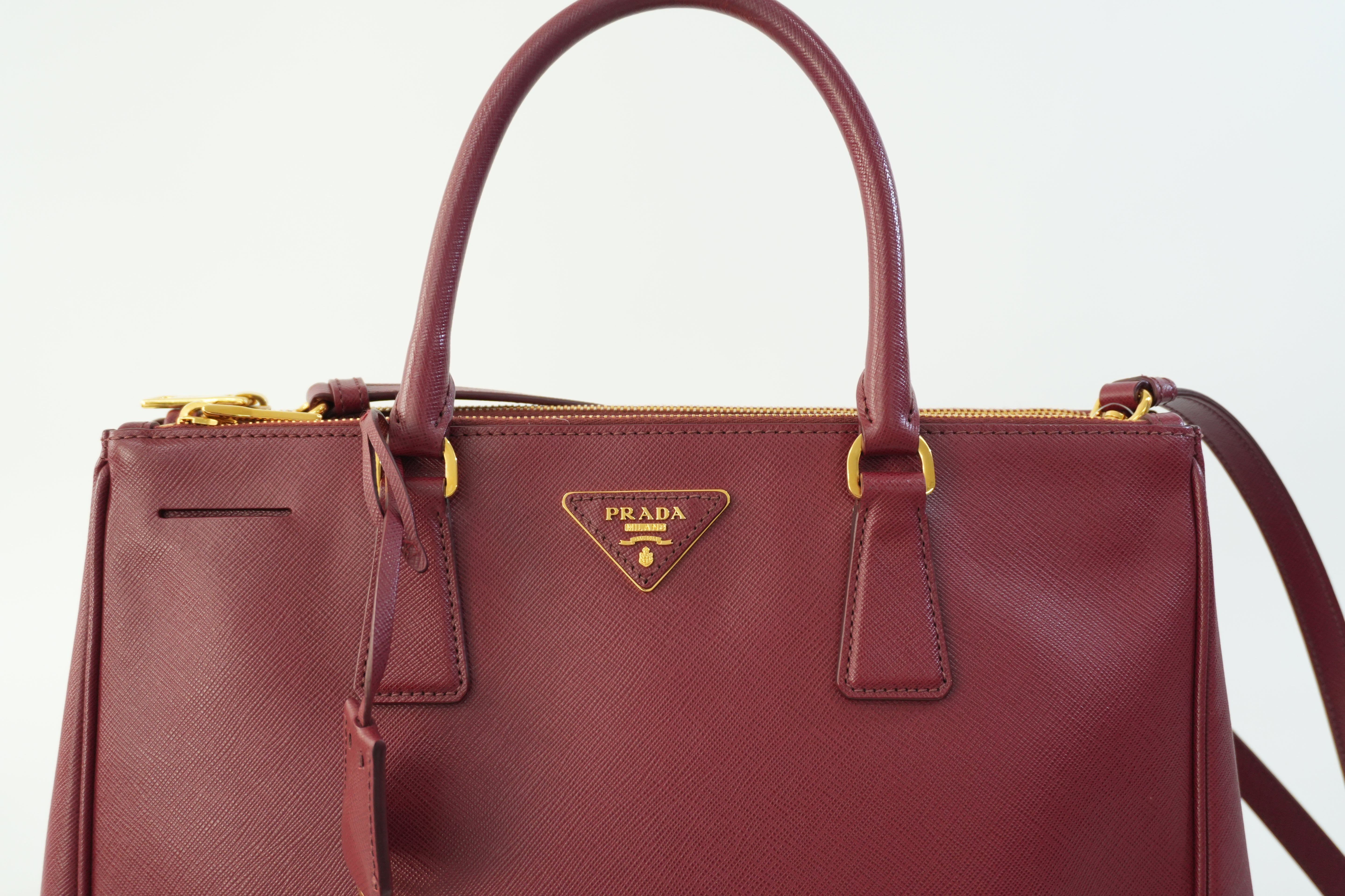 Pre-owned Prada Leather Two Way Shoulder Bag Burgundy