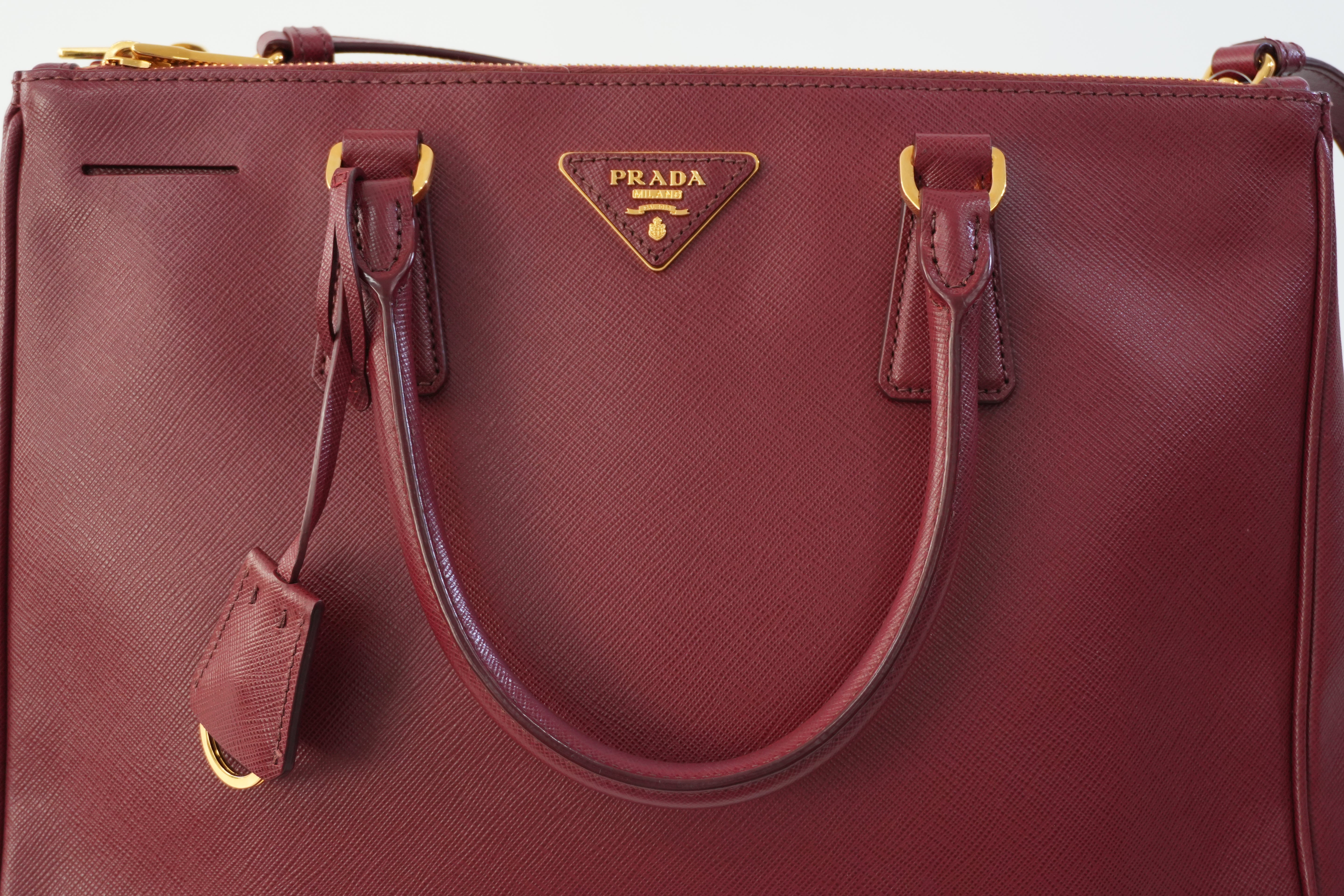 Pre-owned Prada Leather Two Way Shoulder Bag Burgundy