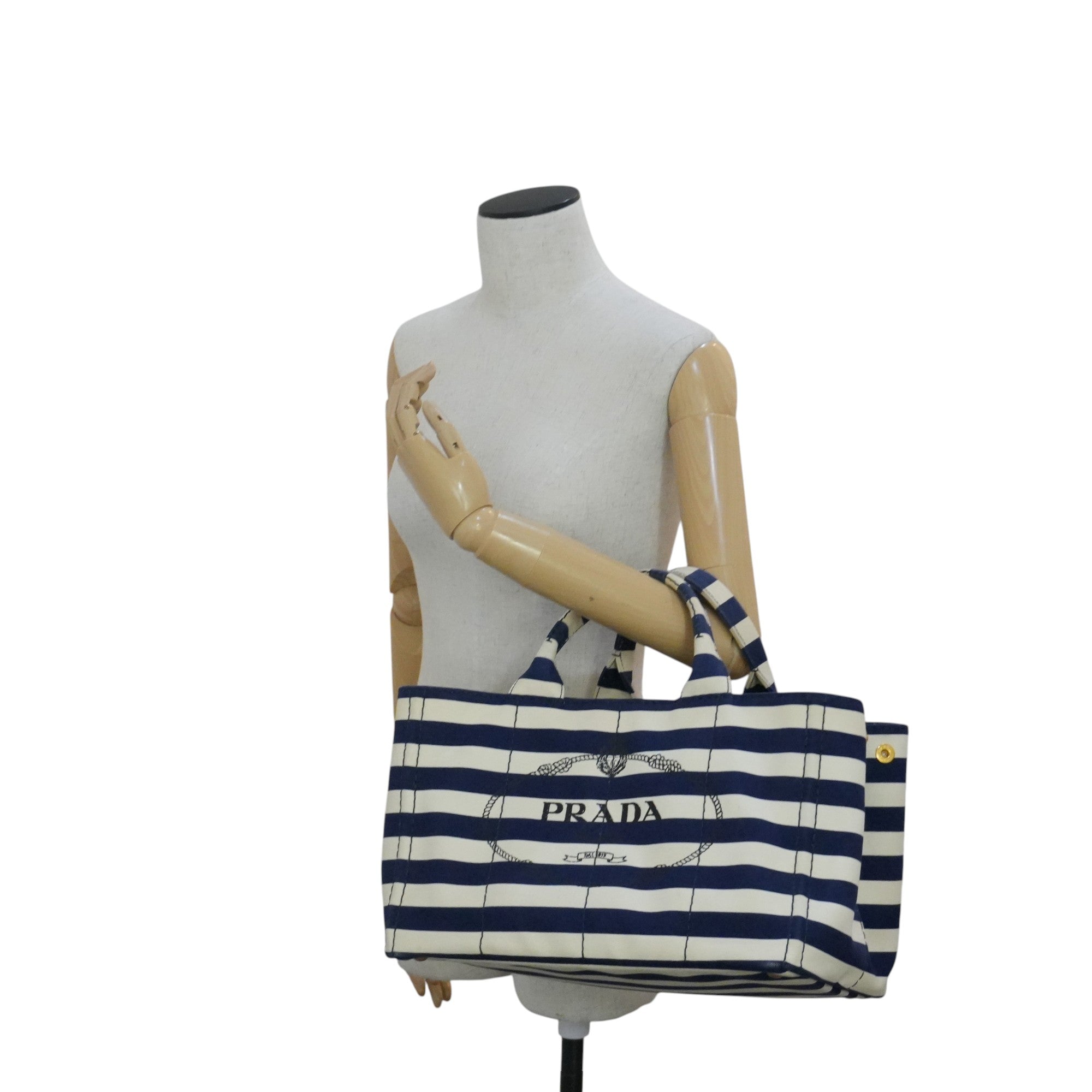 Pre-owned Prada Canapa Two Way Shoulder Bag Stripe Blue and White