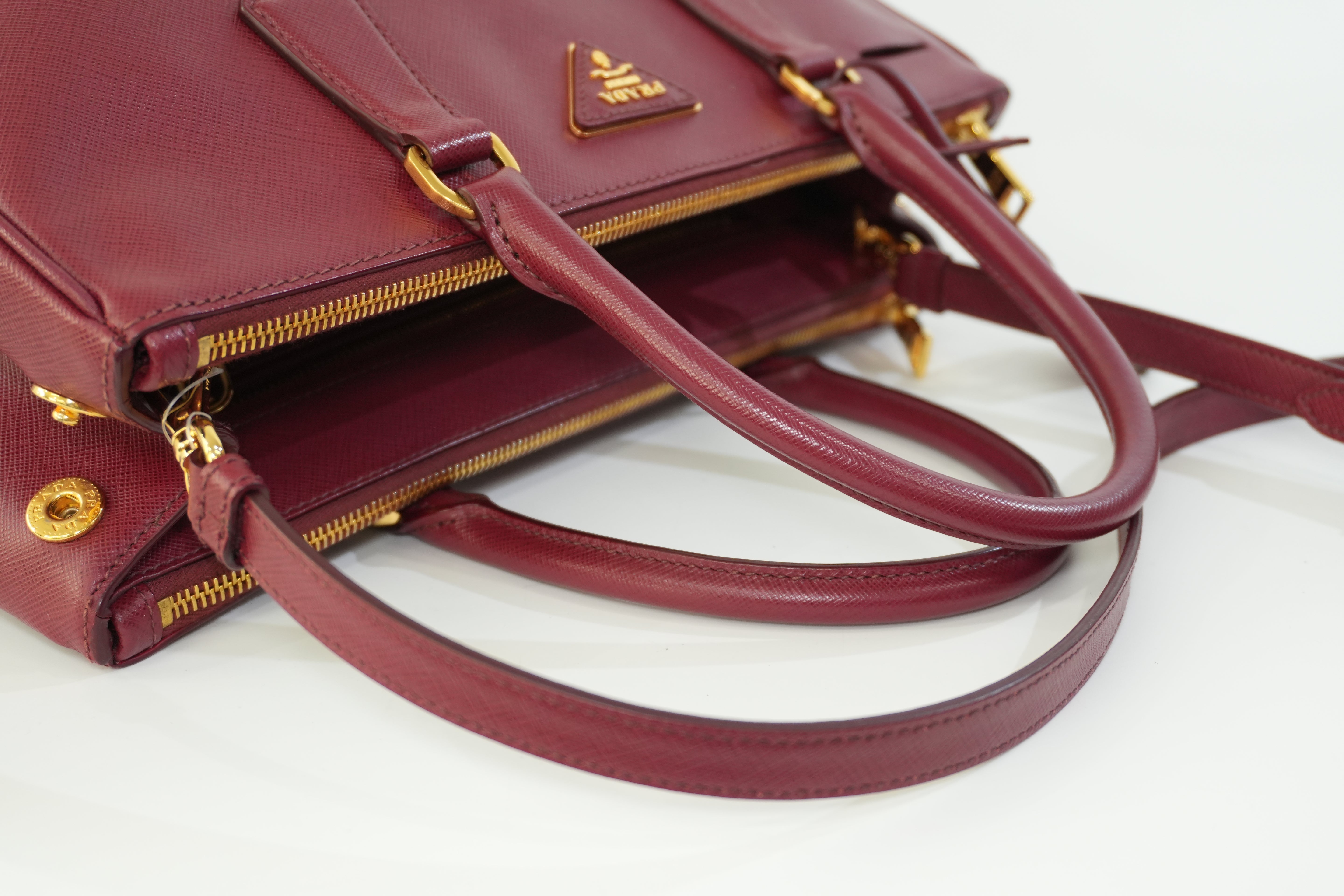 Pre-owned Prada Leather Two Way Shoulder Bag Burgundy