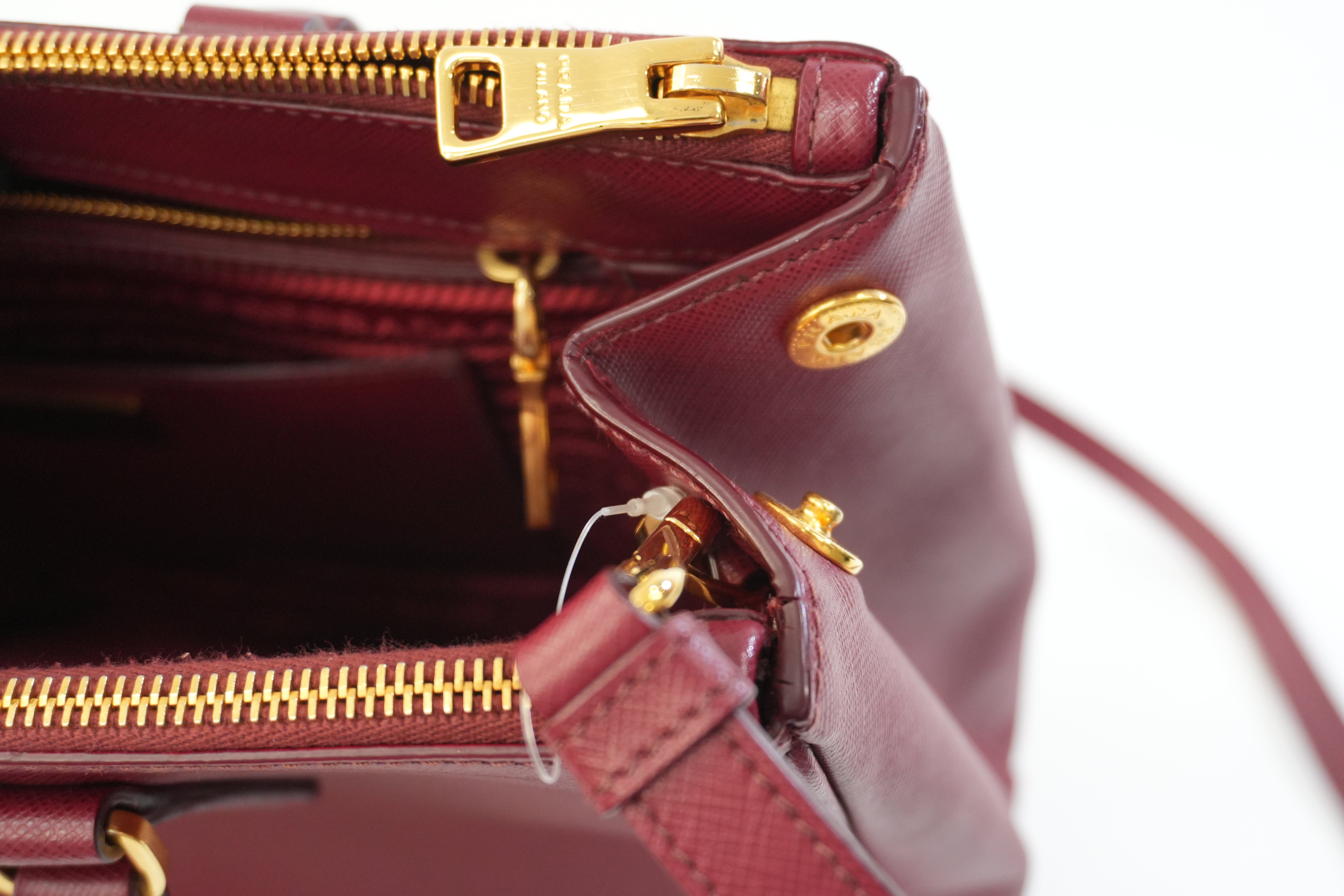 Pre-owned Prada Leather Two Way Shoulder Bag Burgundy