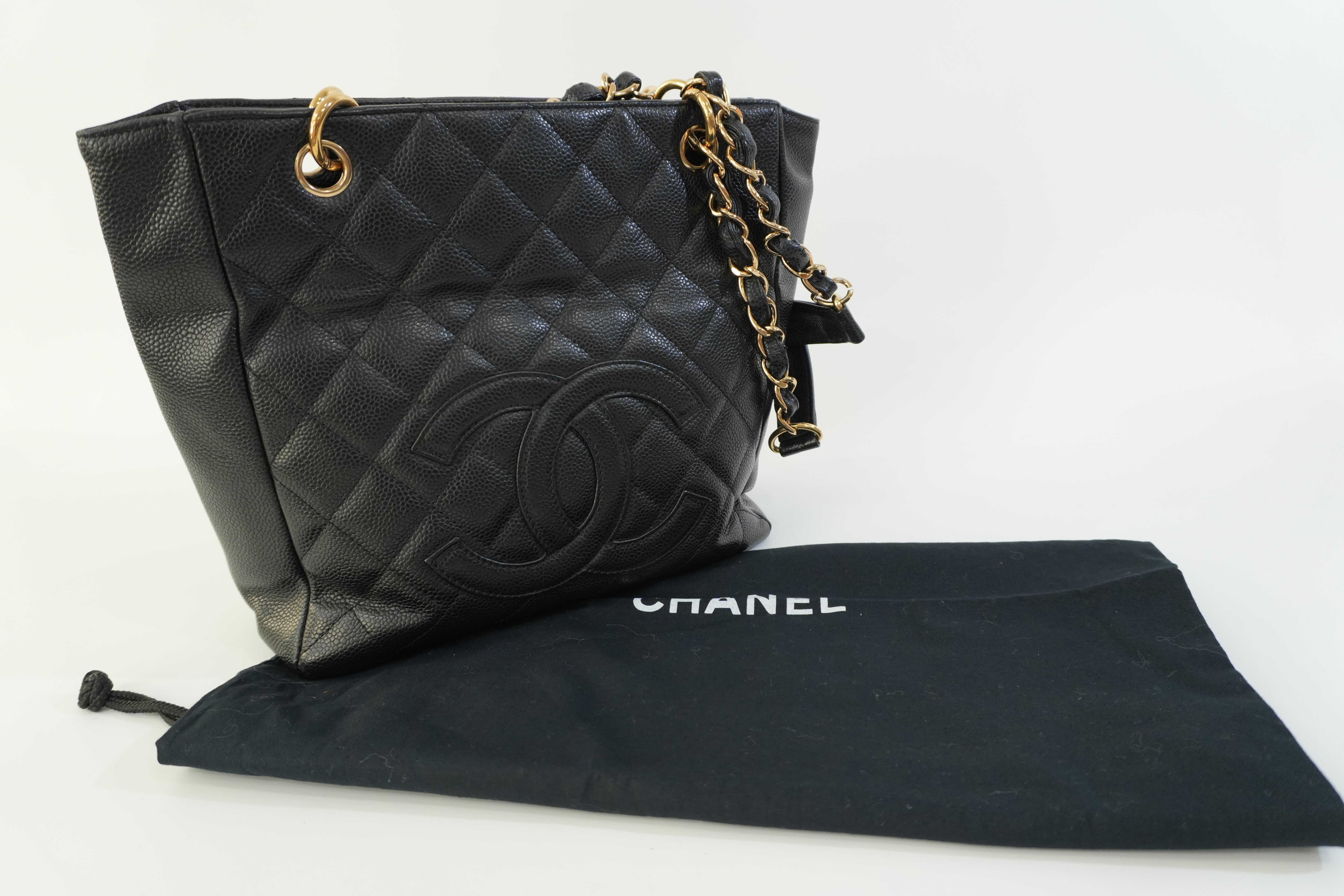 Pre-owned Chanel Caviar Skin Leather PST Chain Shoulder Bag Black