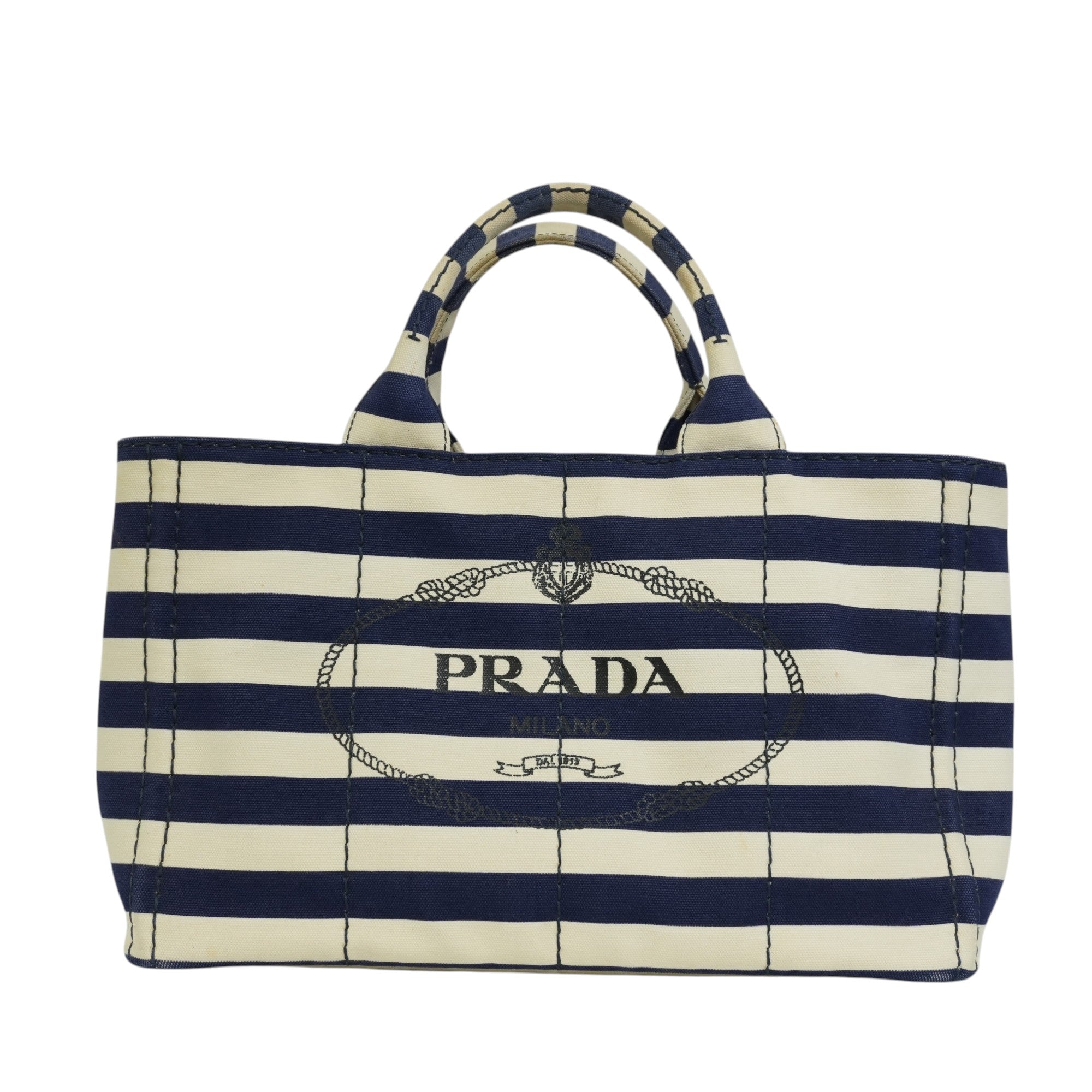 Pre-owned Prada Canapa Two Way Shoulder Bag Stripe Blue and White