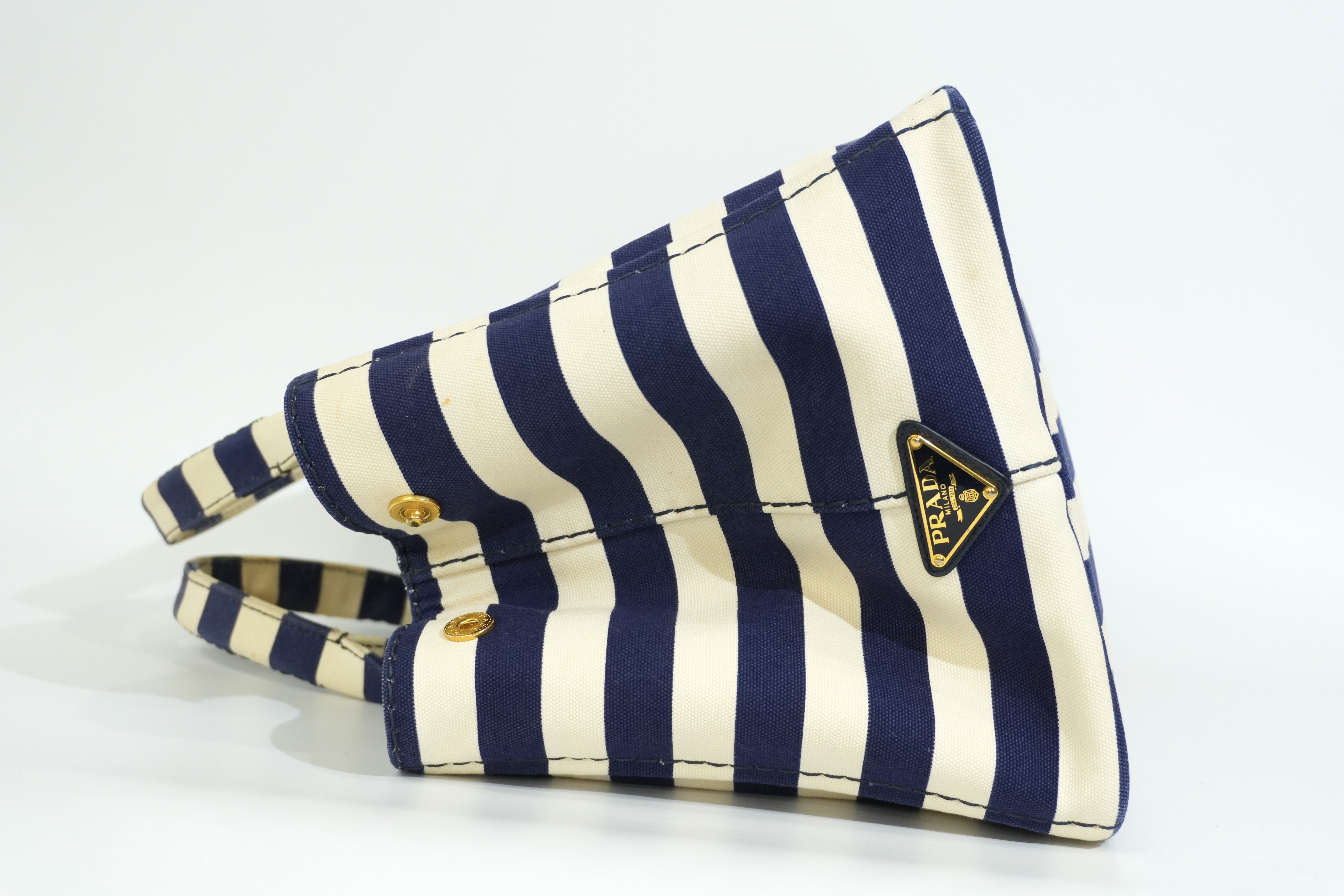 Pre-owned Prada Canapa Two Way Shoulder Bag Stripe Blue and White