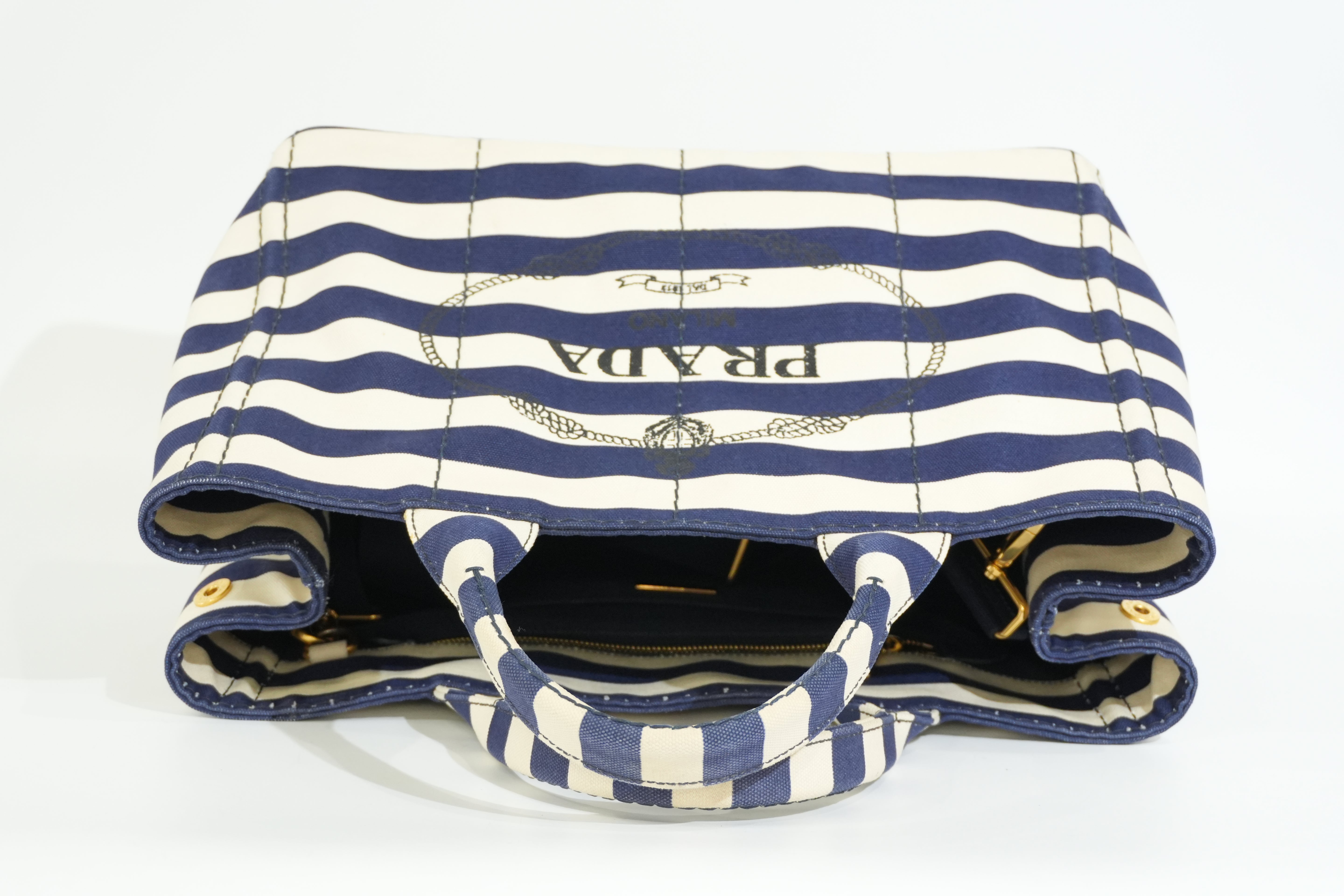 Pre-owned Prada Canapa Two Way Shoulder Bag Stripe Blue and White