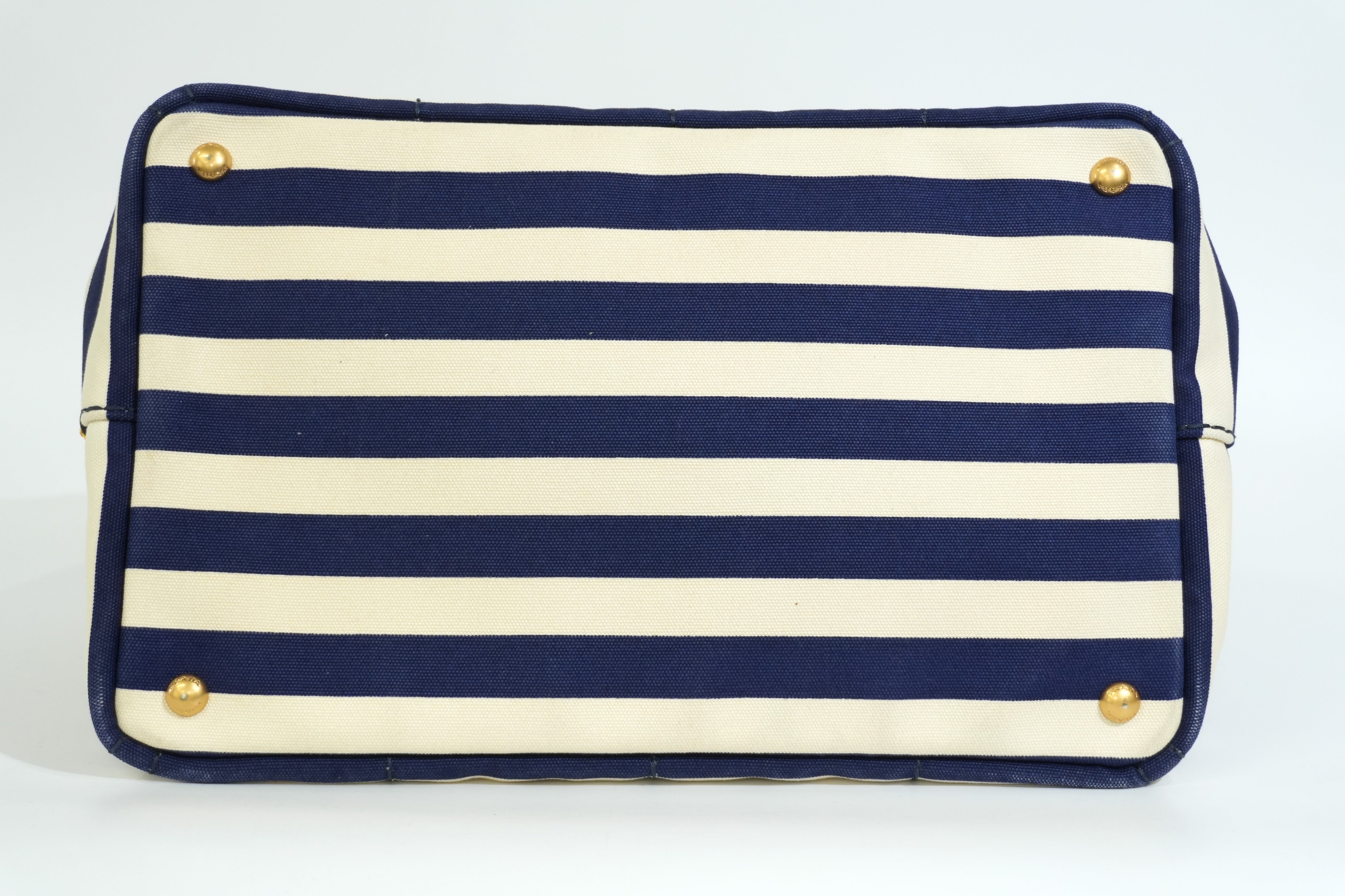 Pre-owned Prada Canapa Two Way Shoulder Bag Stripe Blue and White