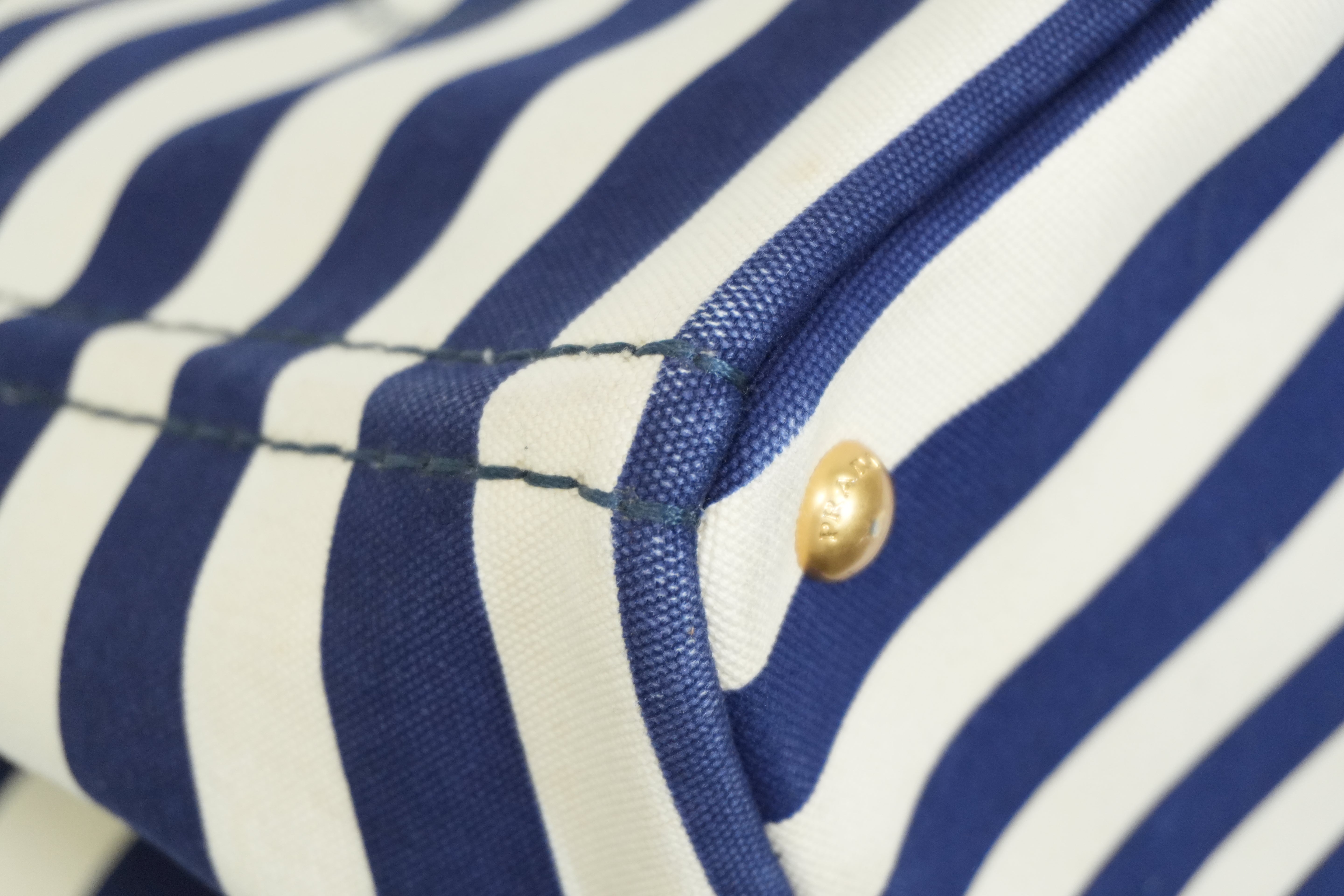 Pre-owned Prada Canapa Two Way Shoulder Bag Stripe Blue and White