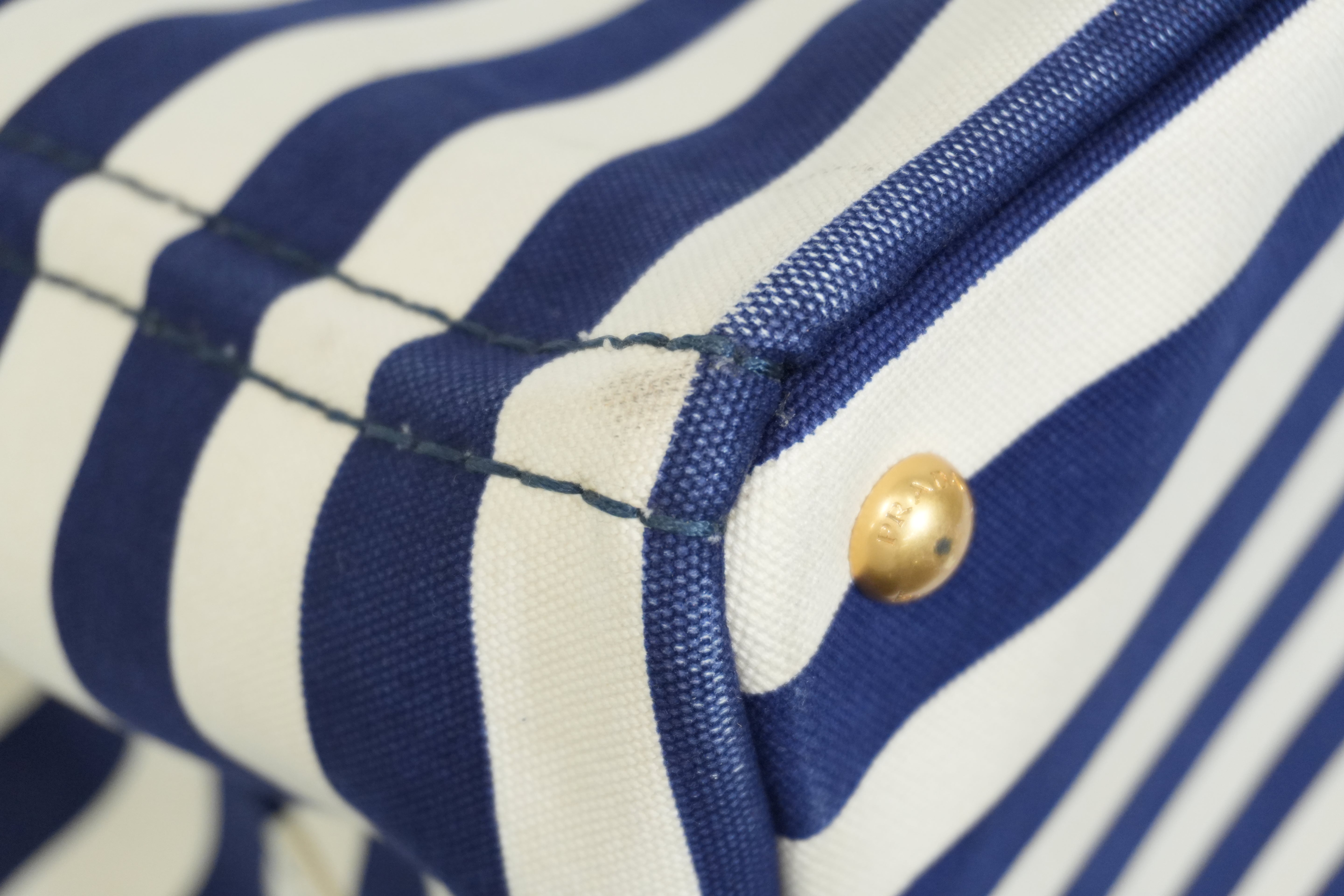 Pre-owned Prada Canapa Two Way Shoulder Bag Stripe Blue and White