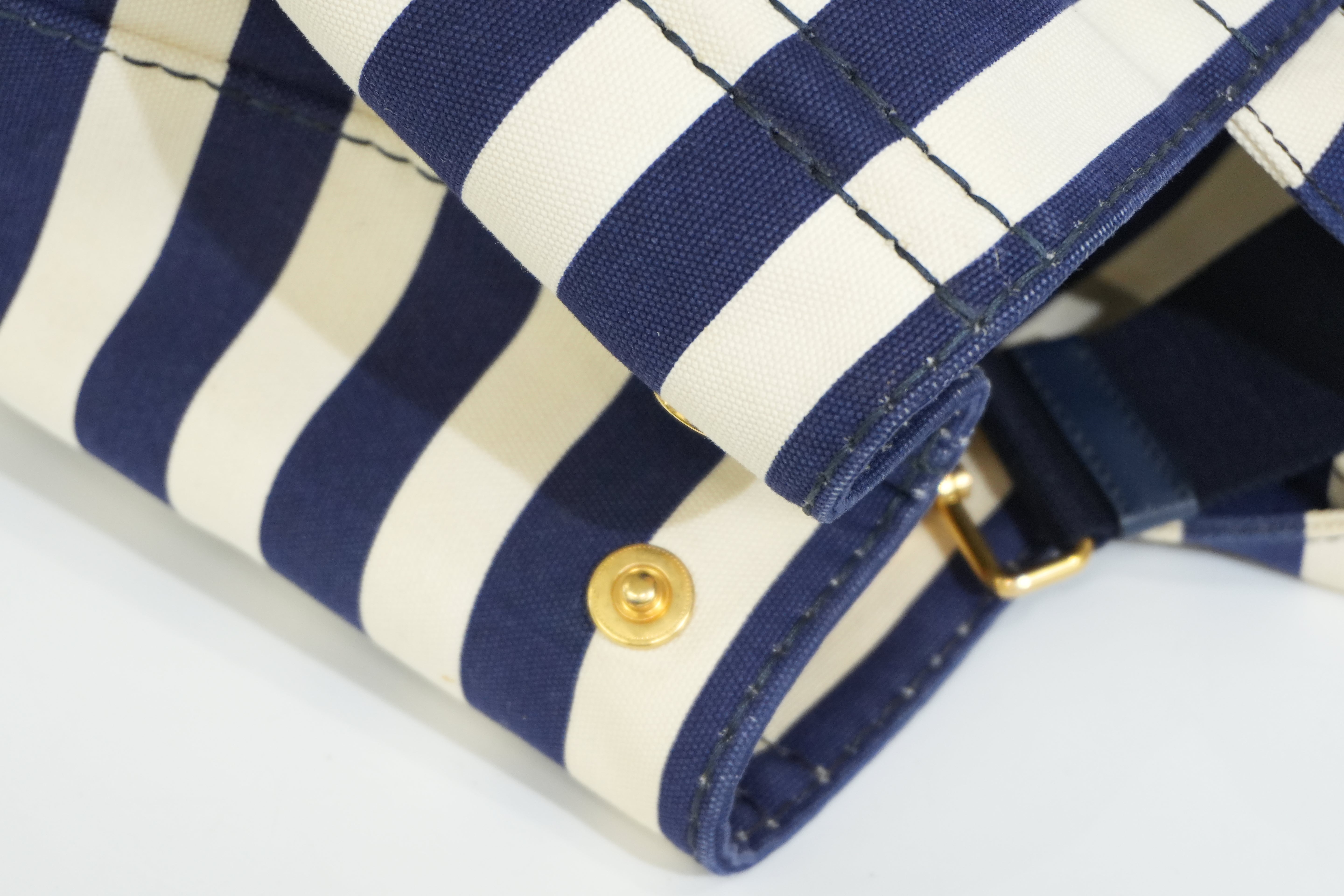 Pre-owned Prada Canapa Two Way Shoulder Bag Stripe Blue and White