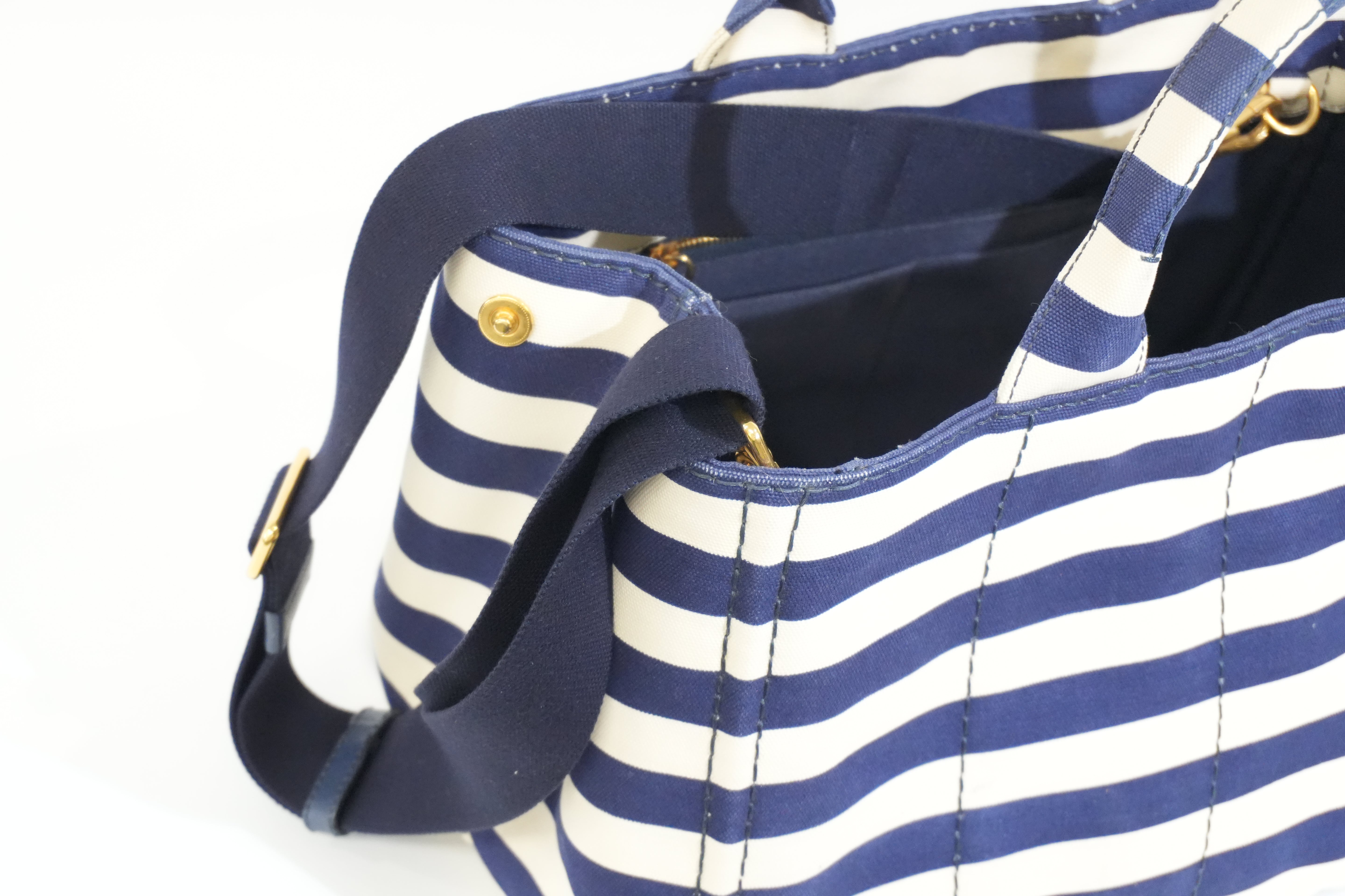 Pre-owned Prada Canapa Two Way Shoulder Bag Stripe Blue and White