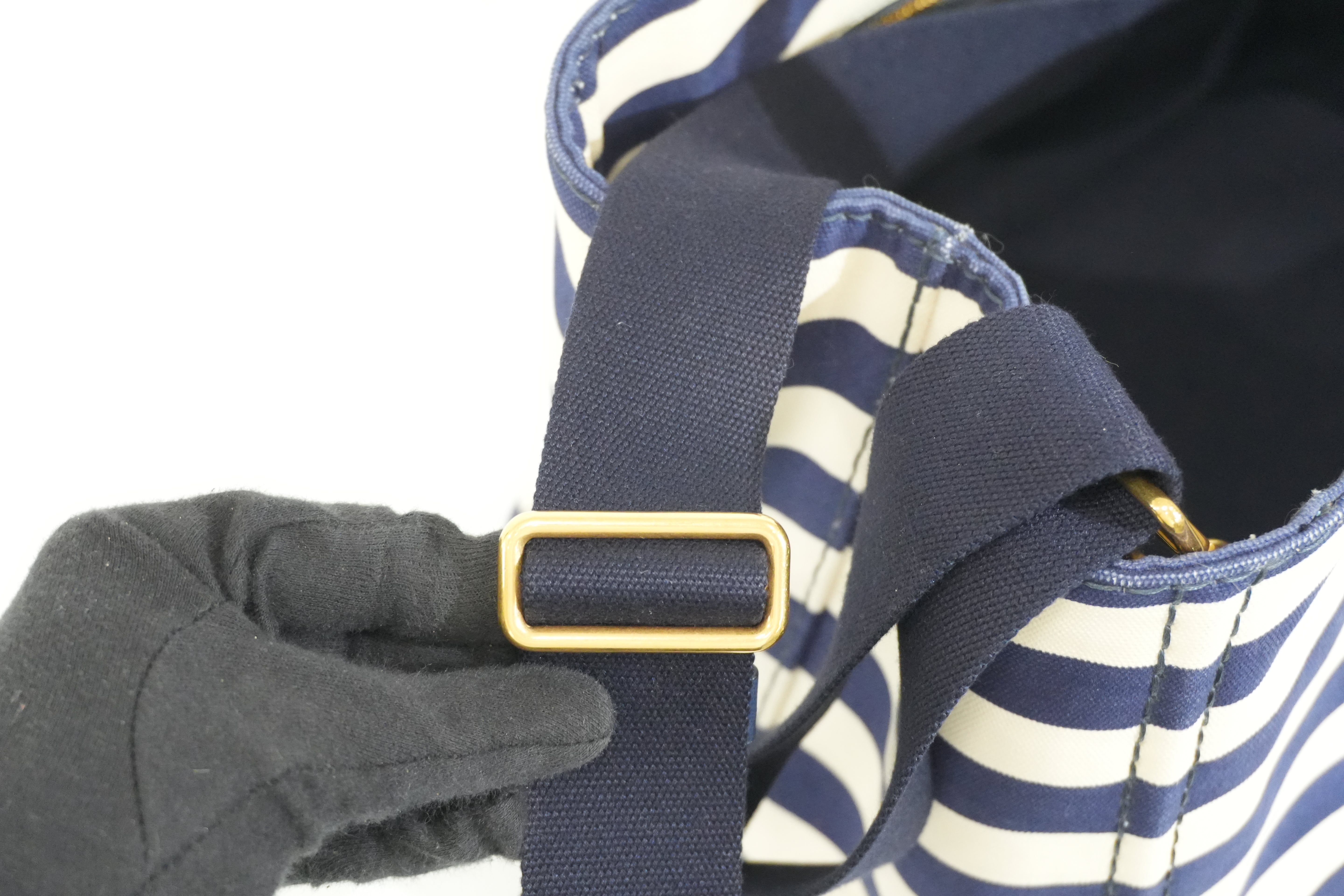 Pre-owned Prada Canapa Two Way Shoulder Bag Stripe Blue and White