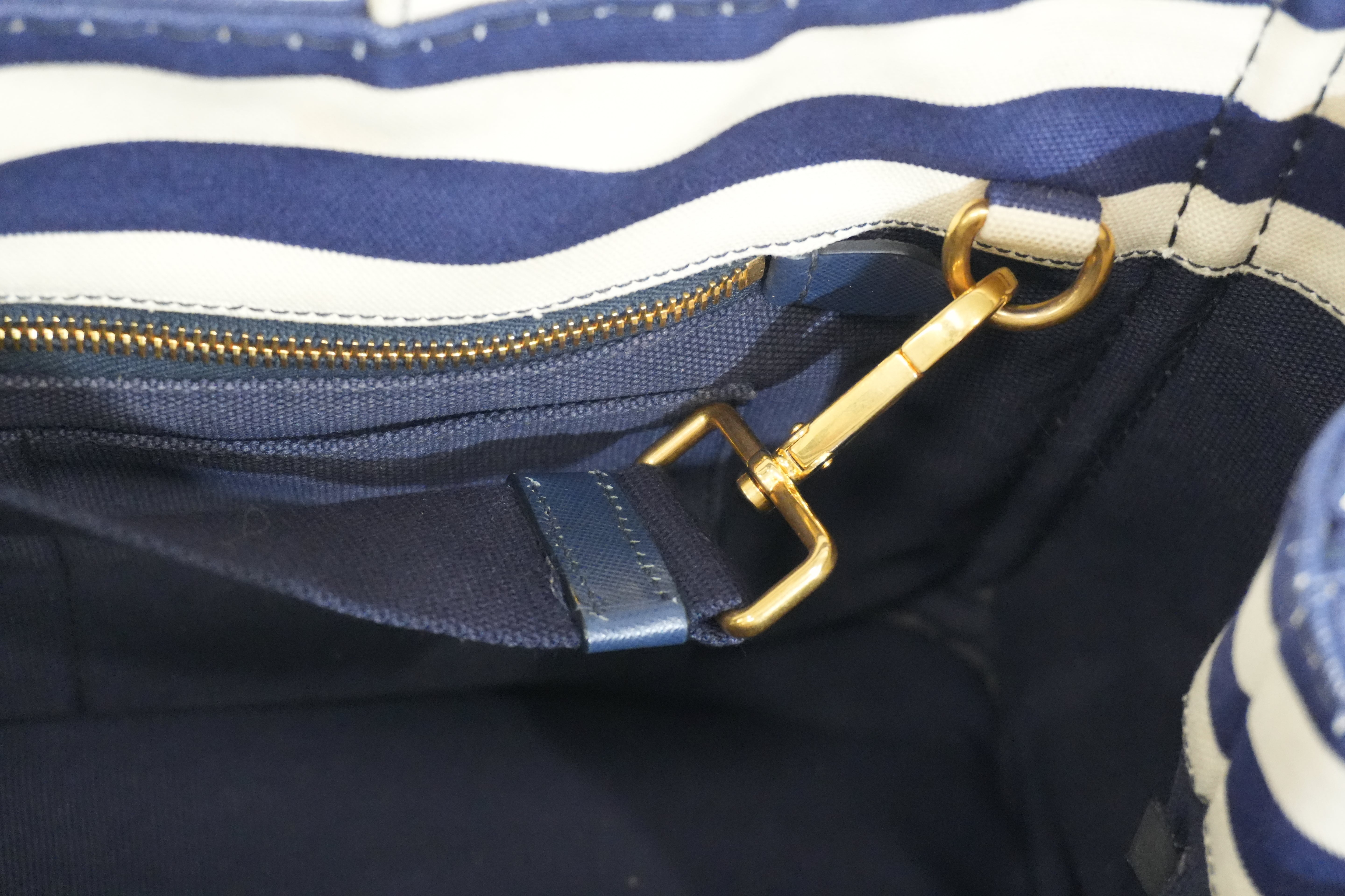 Pre-owned Prada Canapa Two Way Shoulder Bag Stripe Blue and White