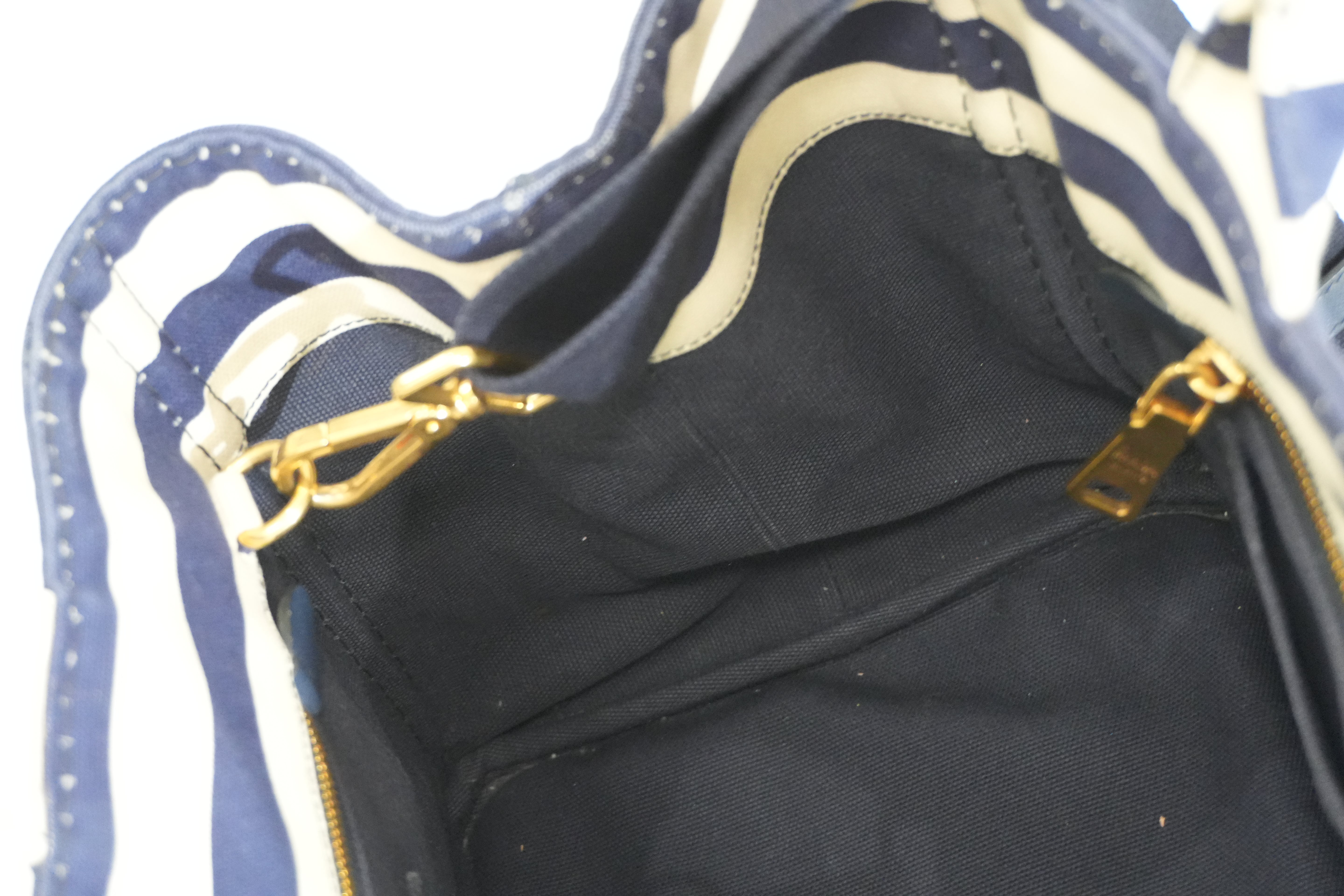 Pre-owned Prada Canapa Two Way Shoulder Bag Stripe Blue and White