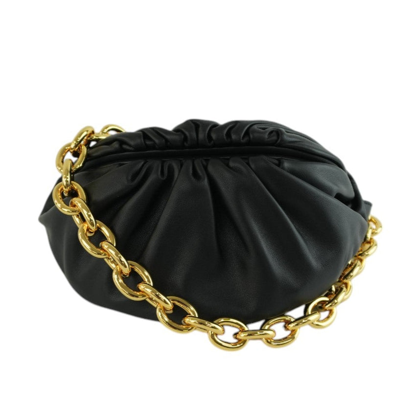 Bottega Veneta Chain Pouch Black Leather Used