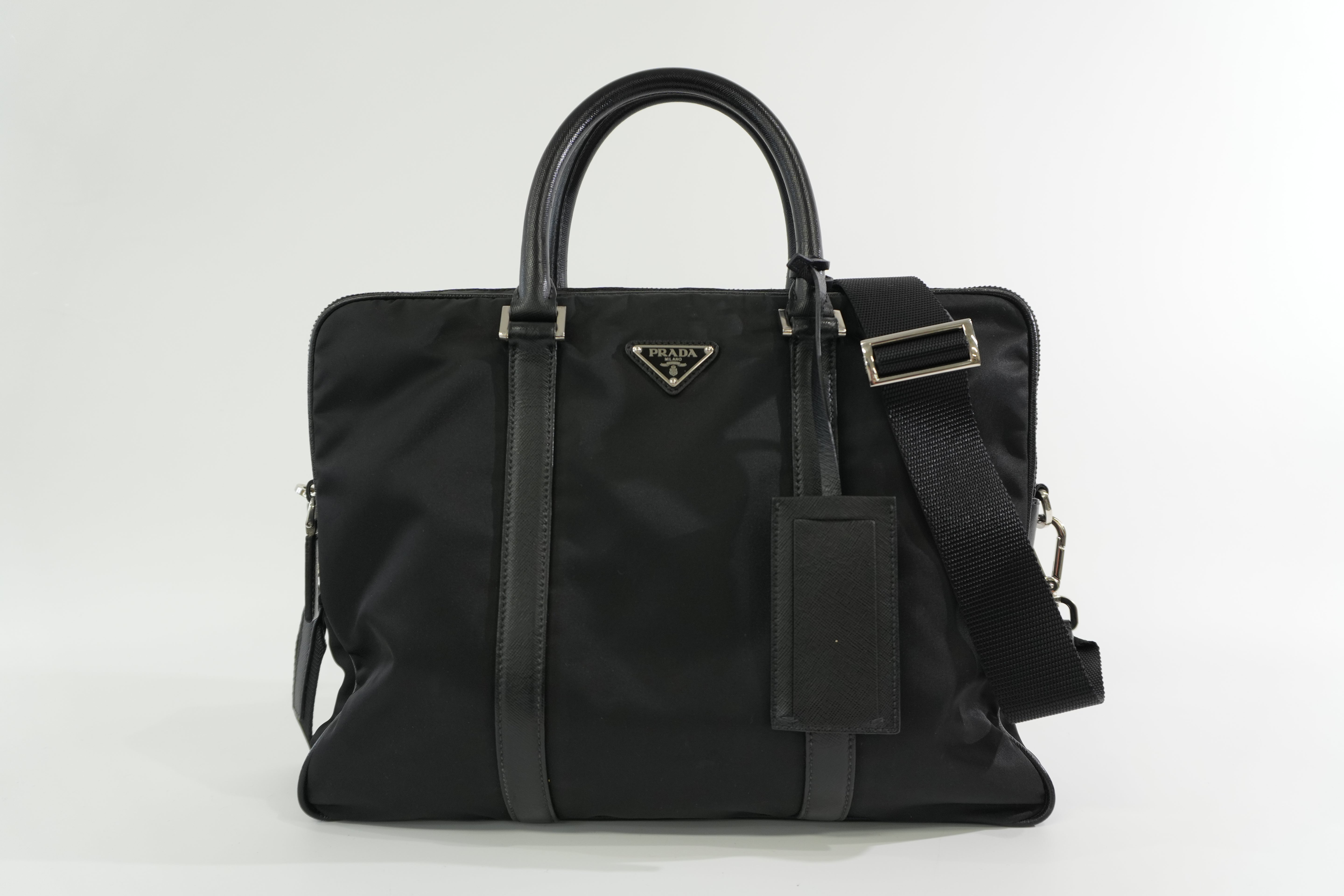 Pre-owned Prada Nylon Two Way Laptop Shoulder Bag Black