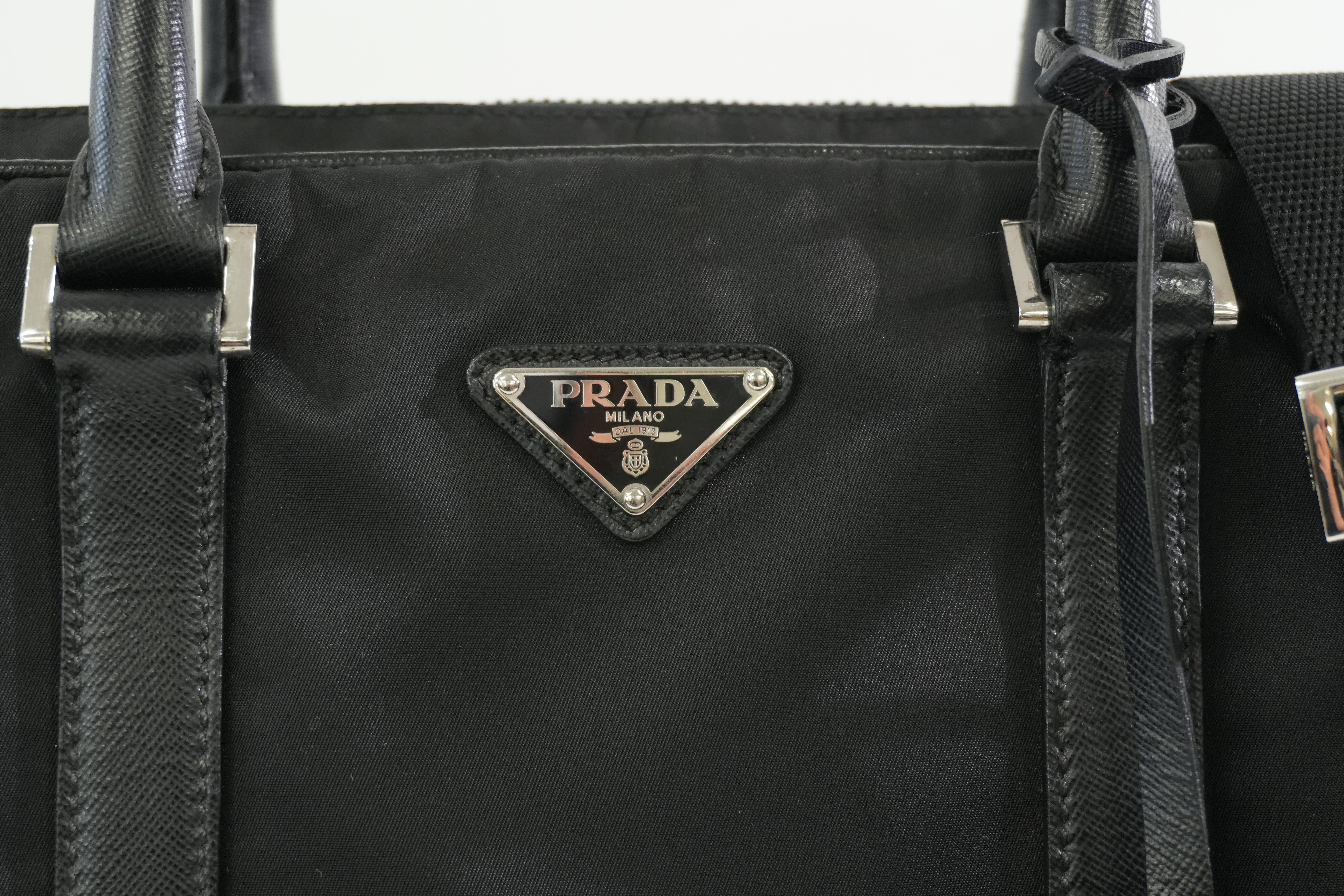 Pre-owned Prada Nylon Two Way Laptop Shoulder Bag Black
