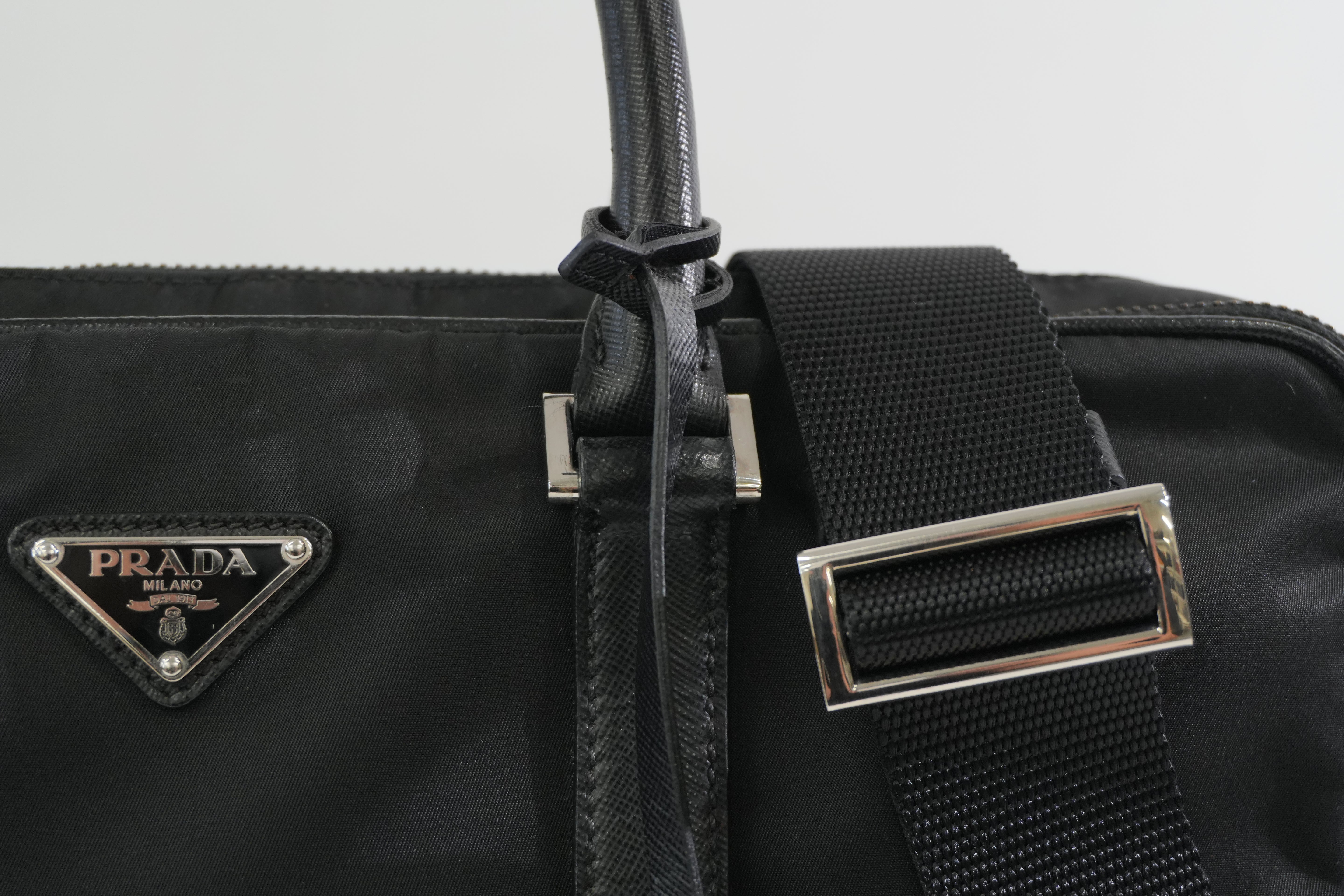 Pre-owned Prada Nylon Two Way Laptop Shoulder Bag Black