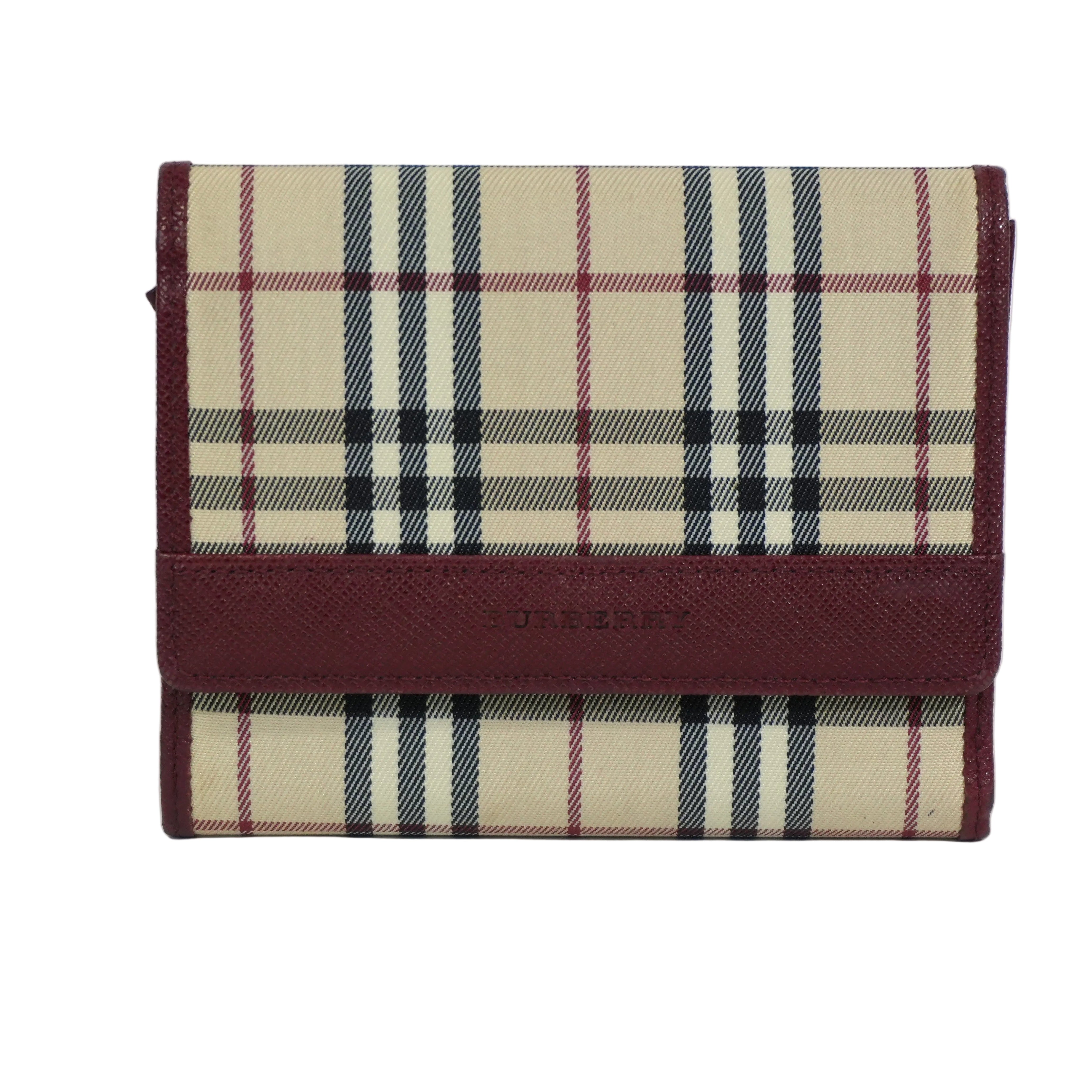 Pre-owned Burberry Nova Check Compact Wallet Beige and Red