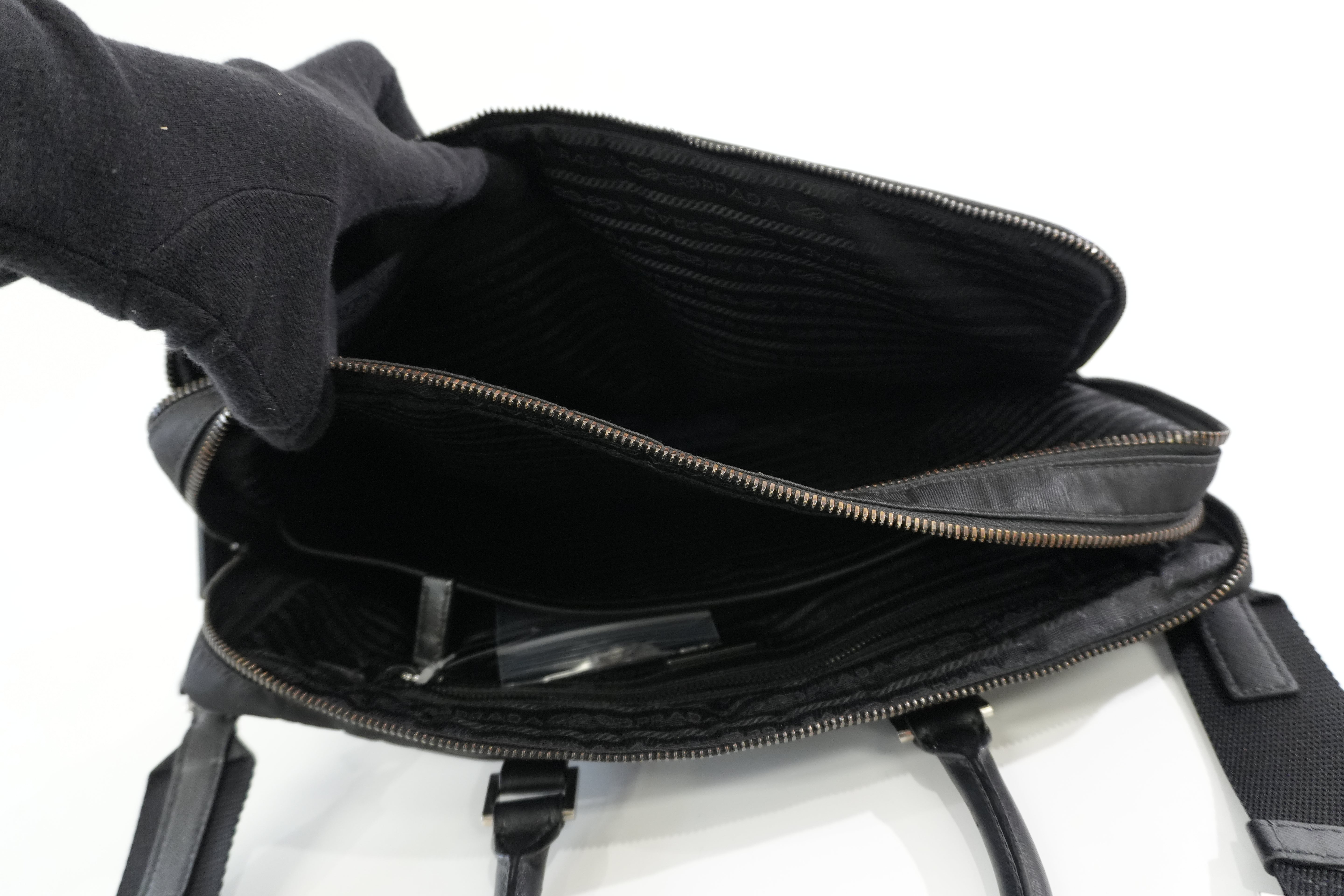 Pre-owned Prada Nylon Two Way Laptop Shoulder Bag Black