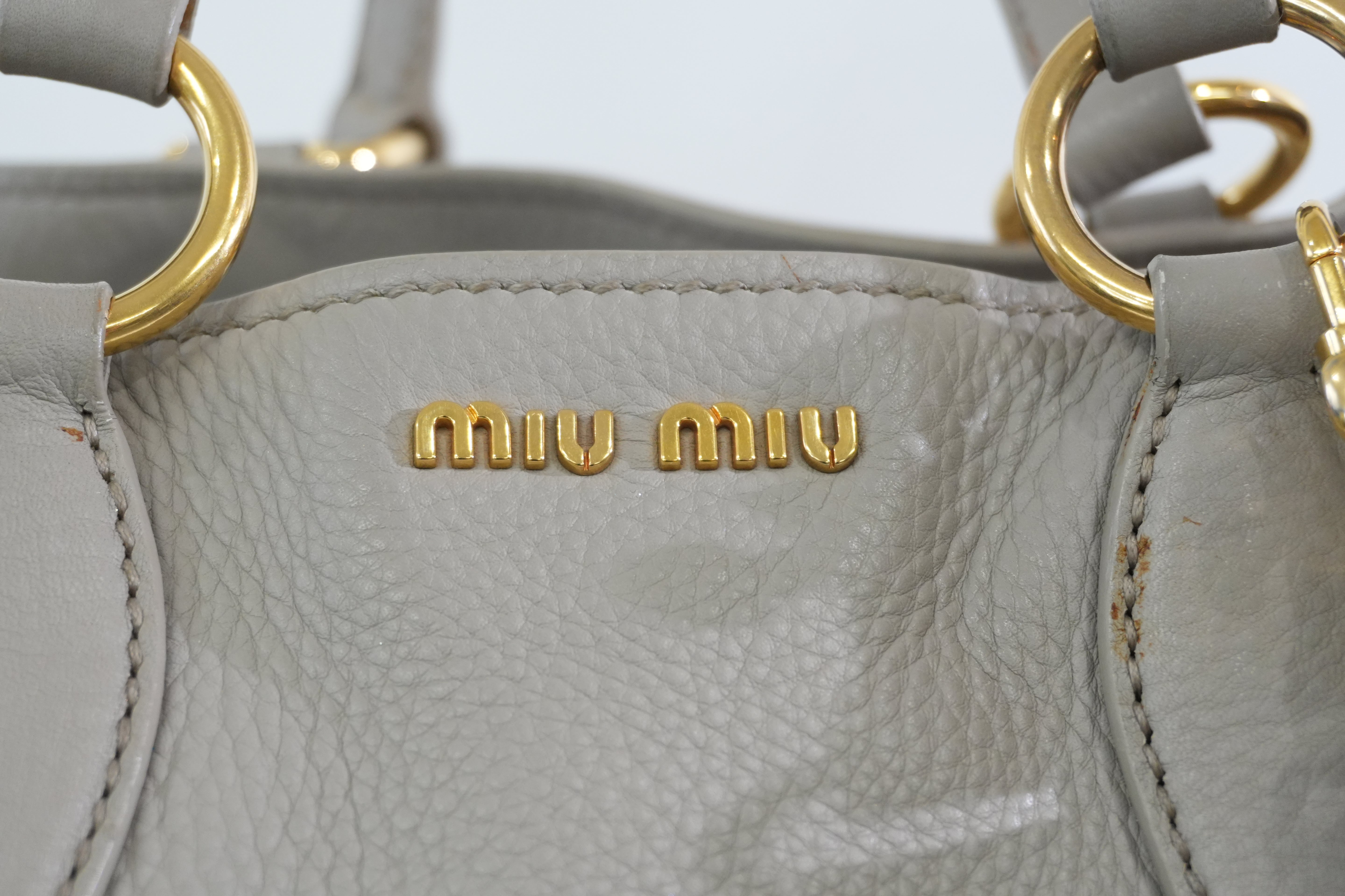 Pre-owned Miumiu Leather Two Way Tote Bag Gray