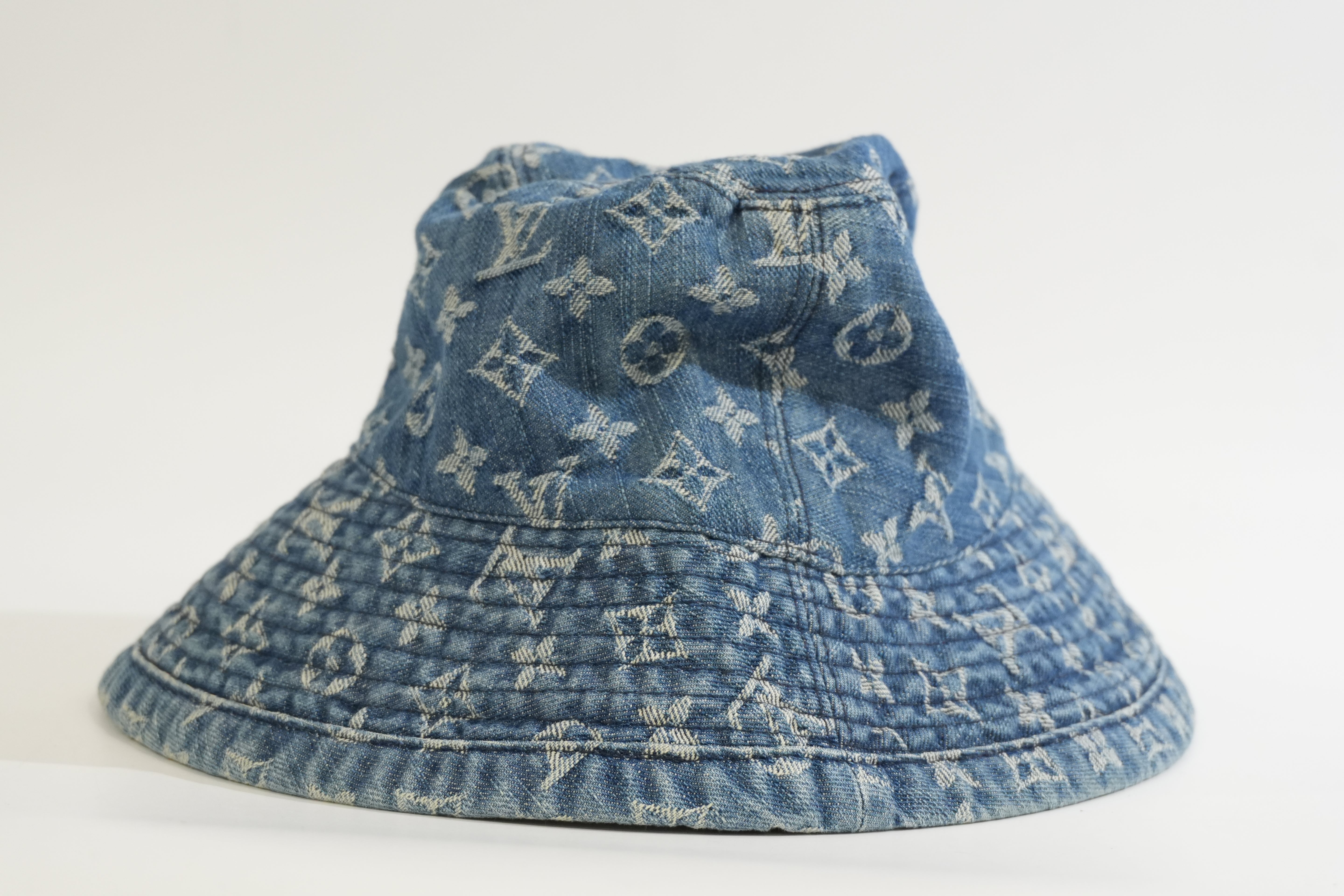 Pre-owned Louis Vuitton Denim Bucket Hat L Size Blue