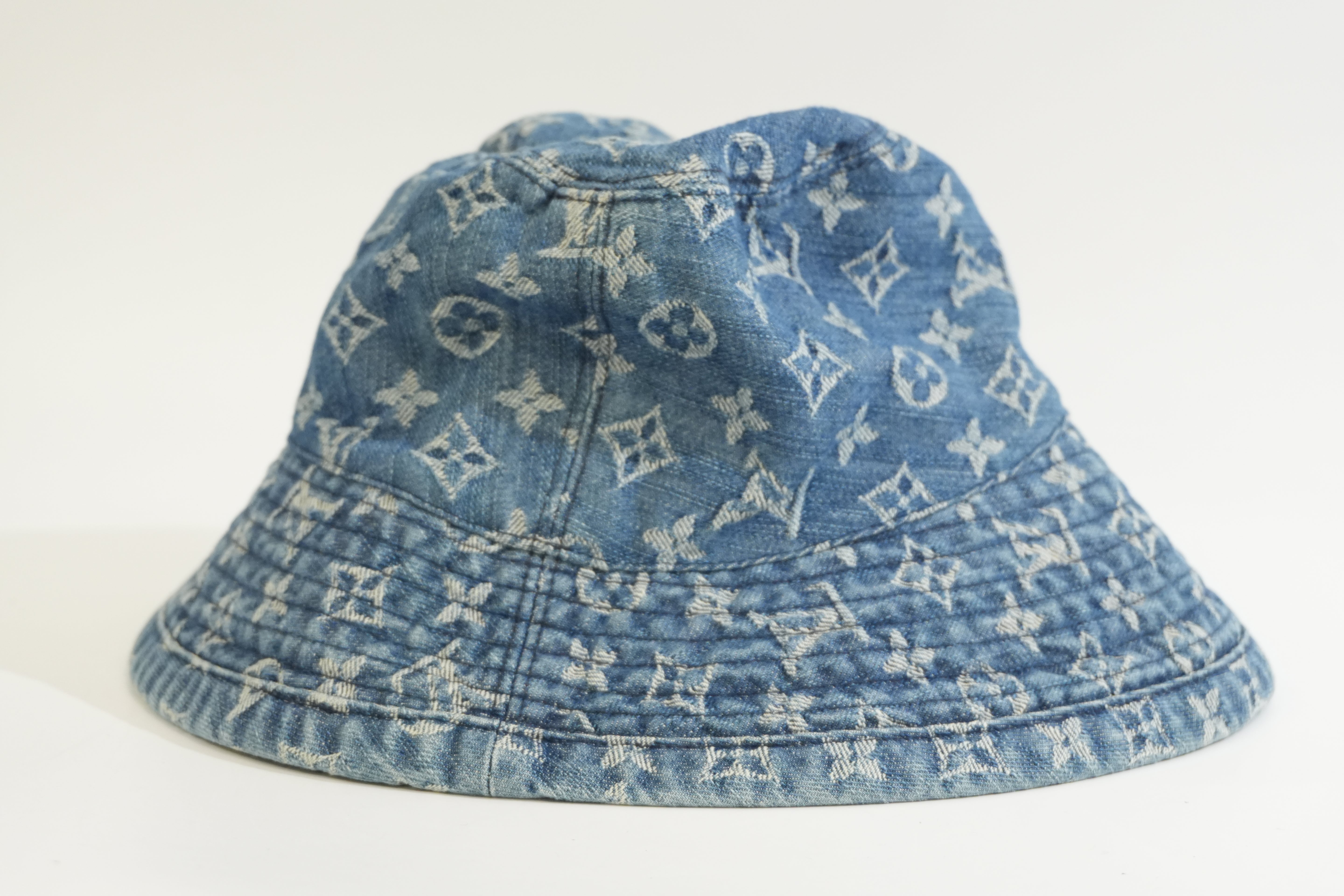 Pre-owned Louis Vuitton Denim Bucket Hat L Size Blue