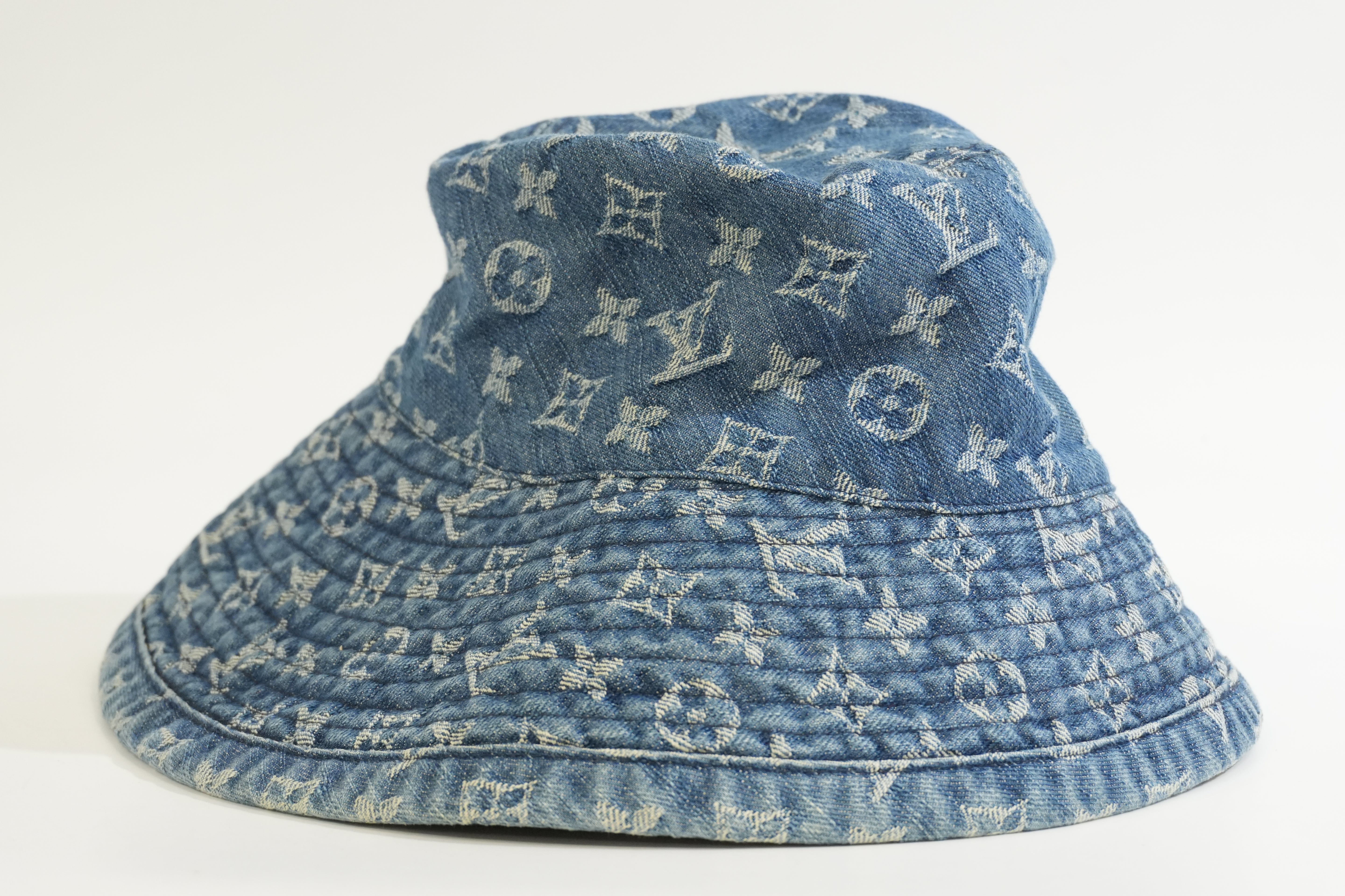 Pre-owned Louis Vuitton Denim Bucket Hat L Size Blue
