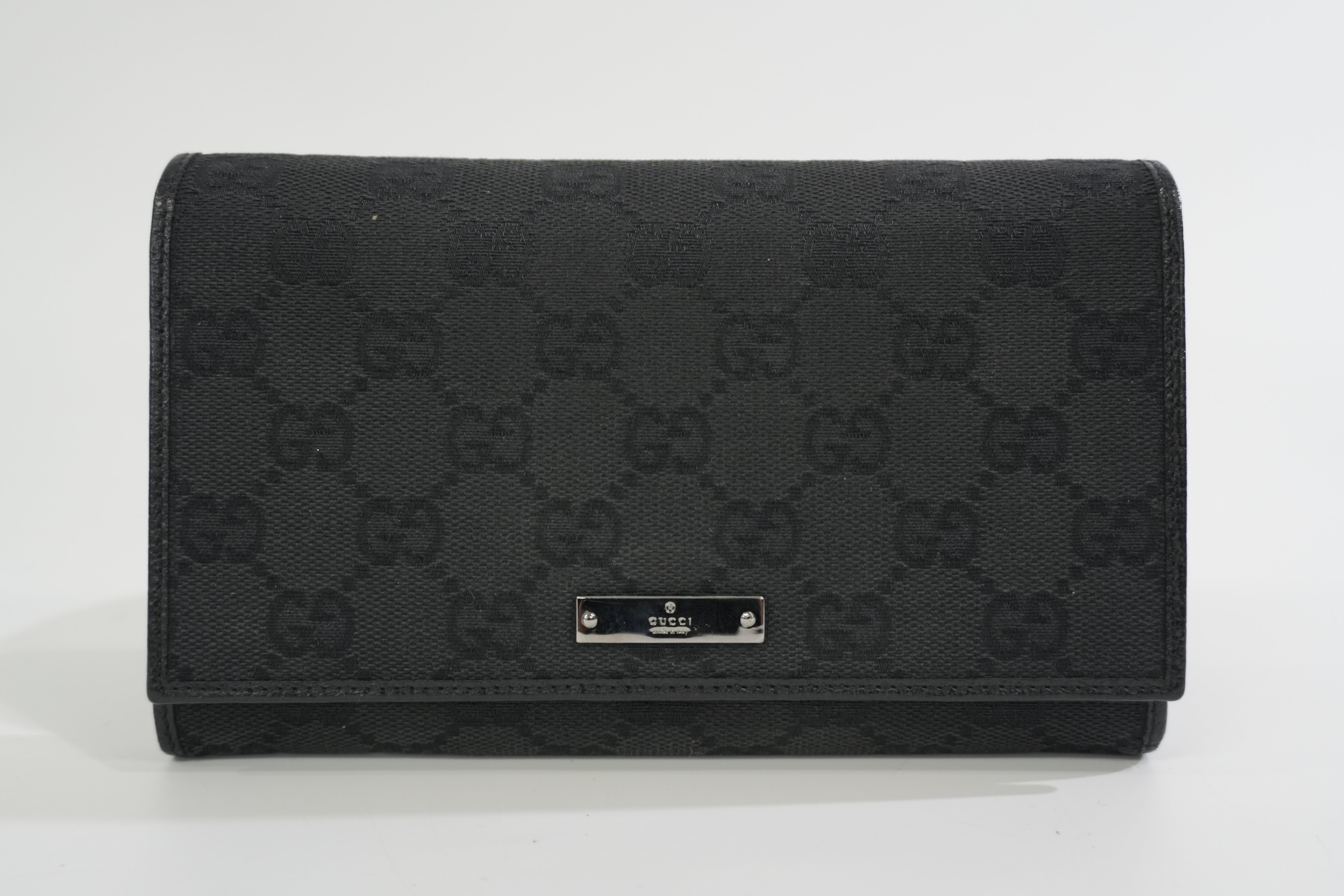 Pre-owned Gucci Canvas Long Wallet Black