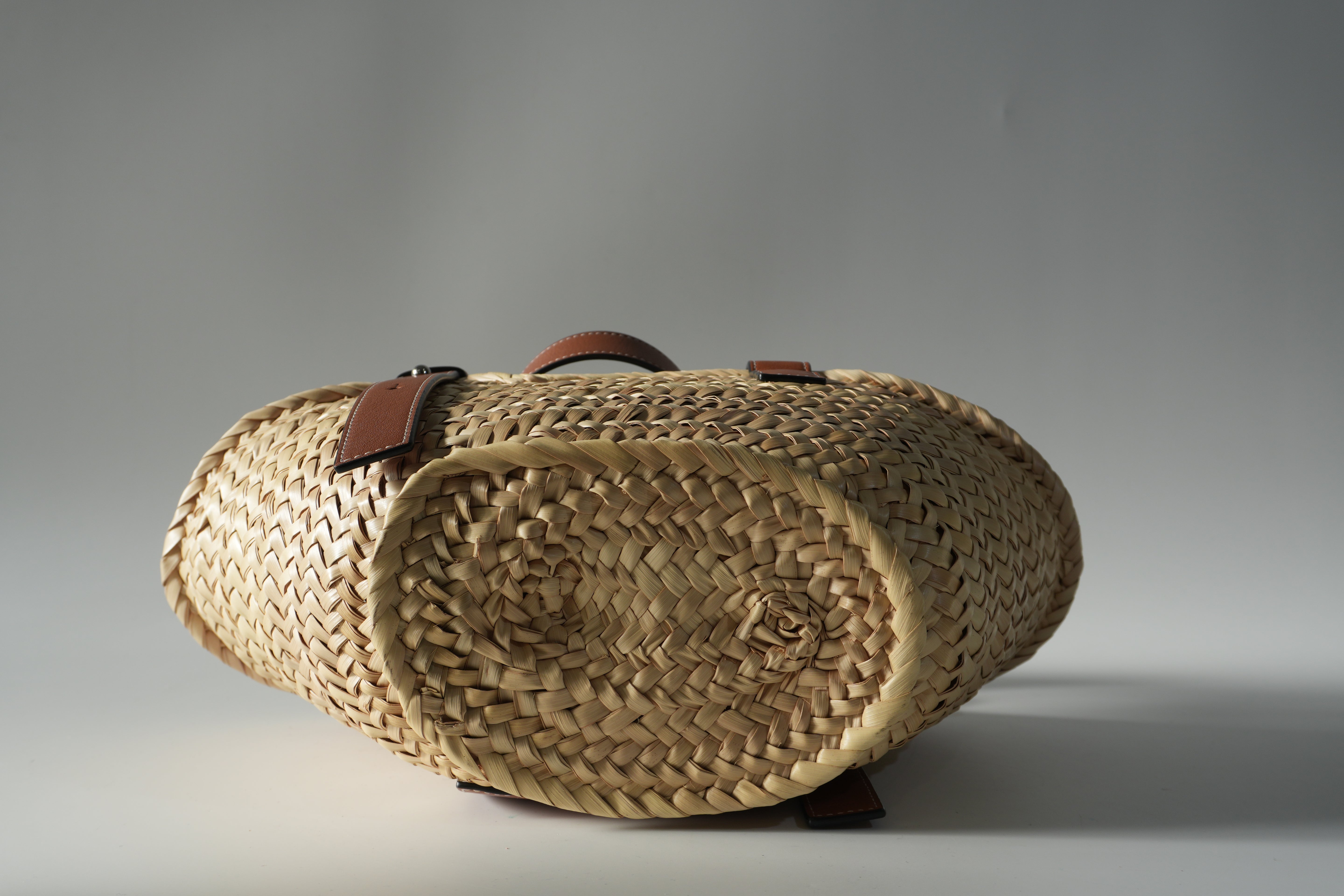 Pre-owned Loewe Raffia Small Anagram Basket Handbag Brown