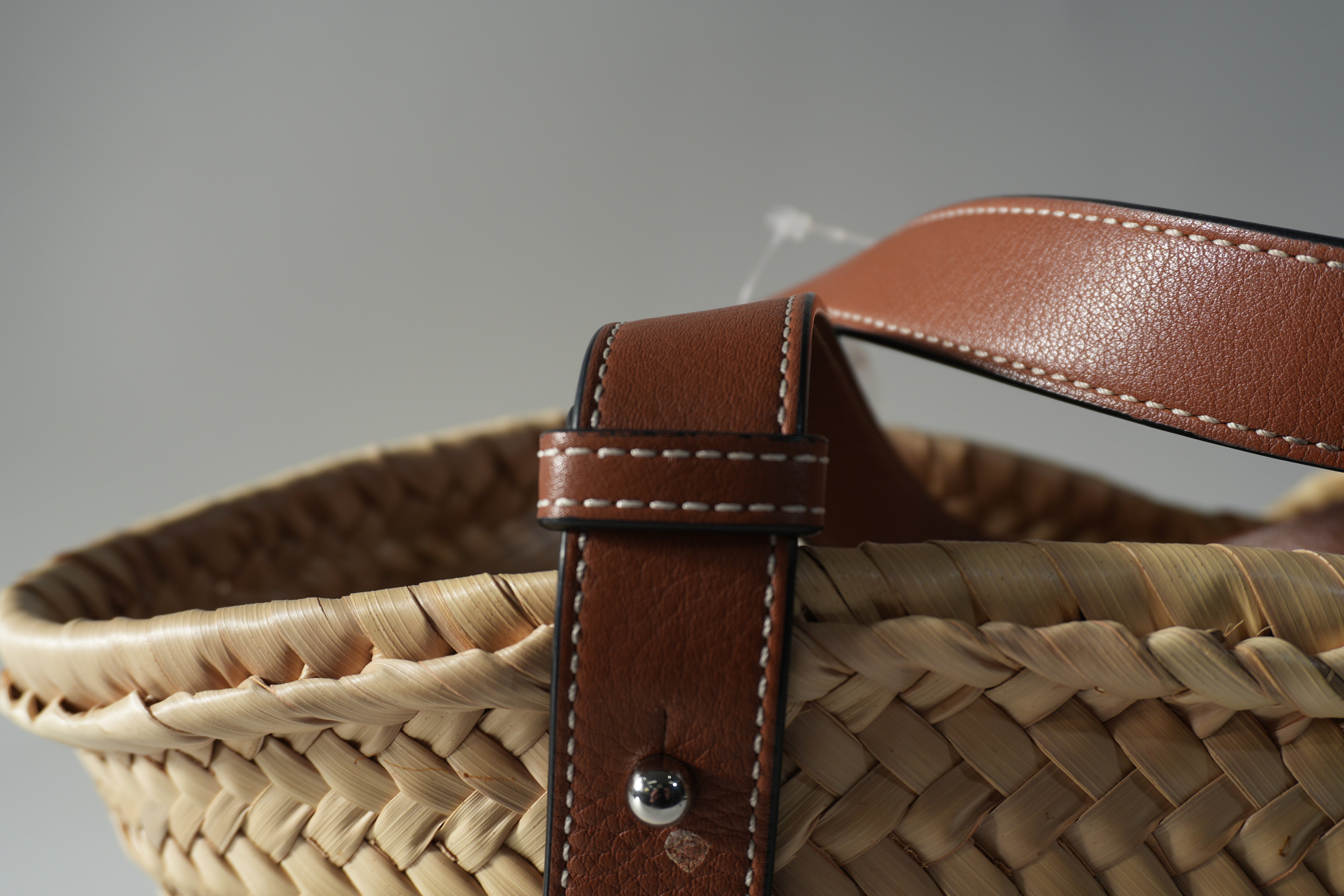 Pre-owned Loewe Raffia Small Anagram Basket Handbag Brown