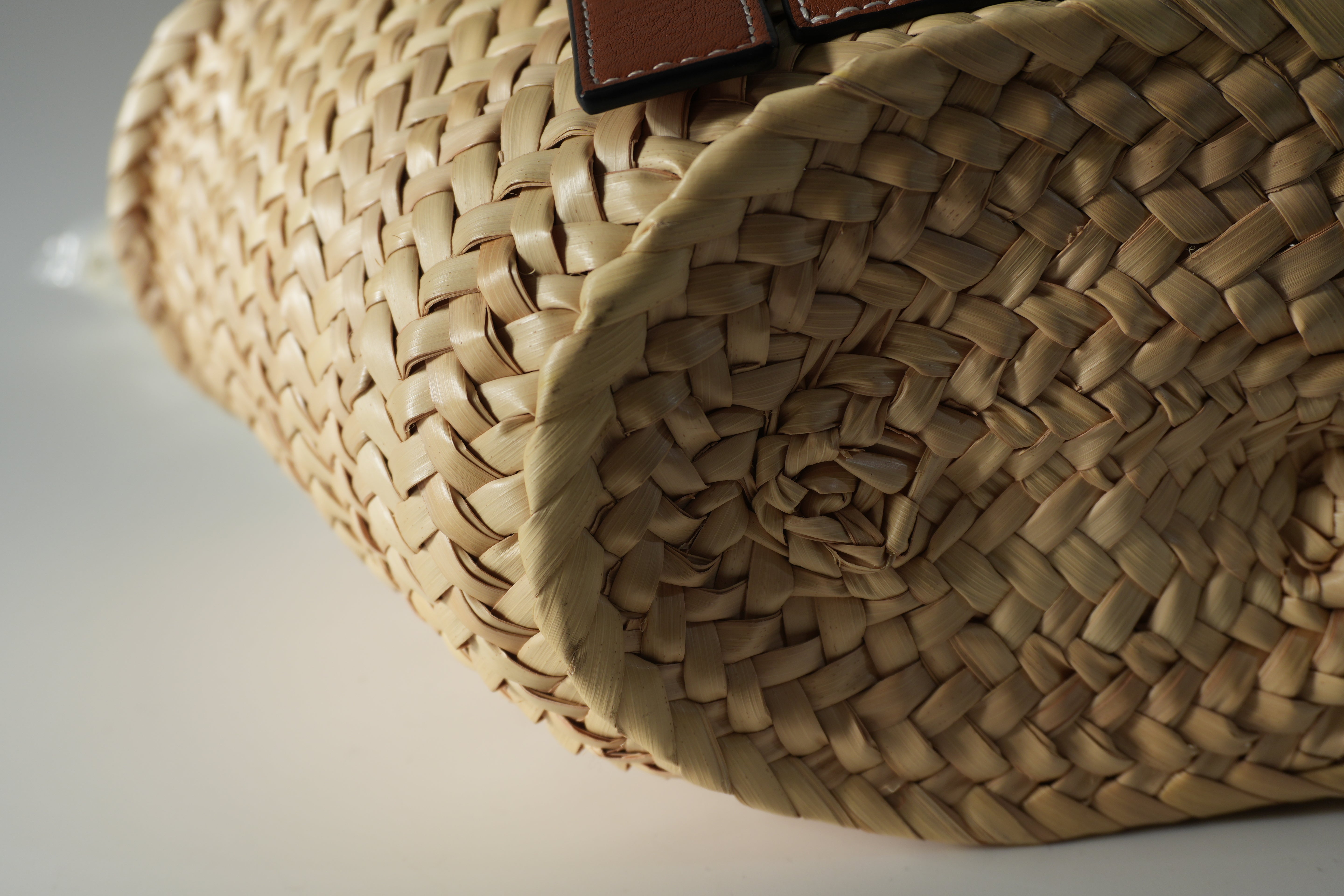 Pre-owned Loewe Raffia Small Anagram Basket Handbag Brown