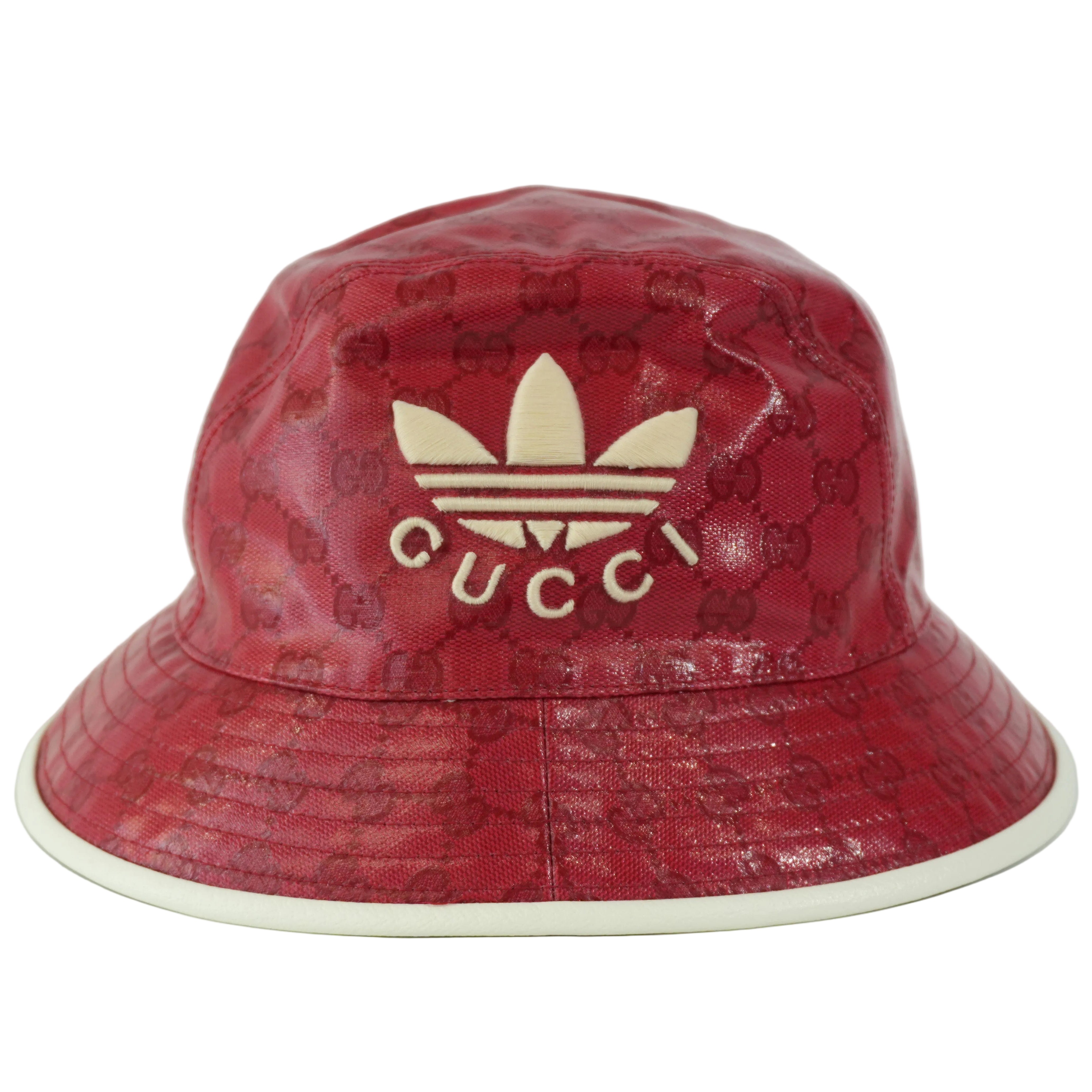 Pre-owned Gucci Adidas Collab Bucket Hat M Size Red