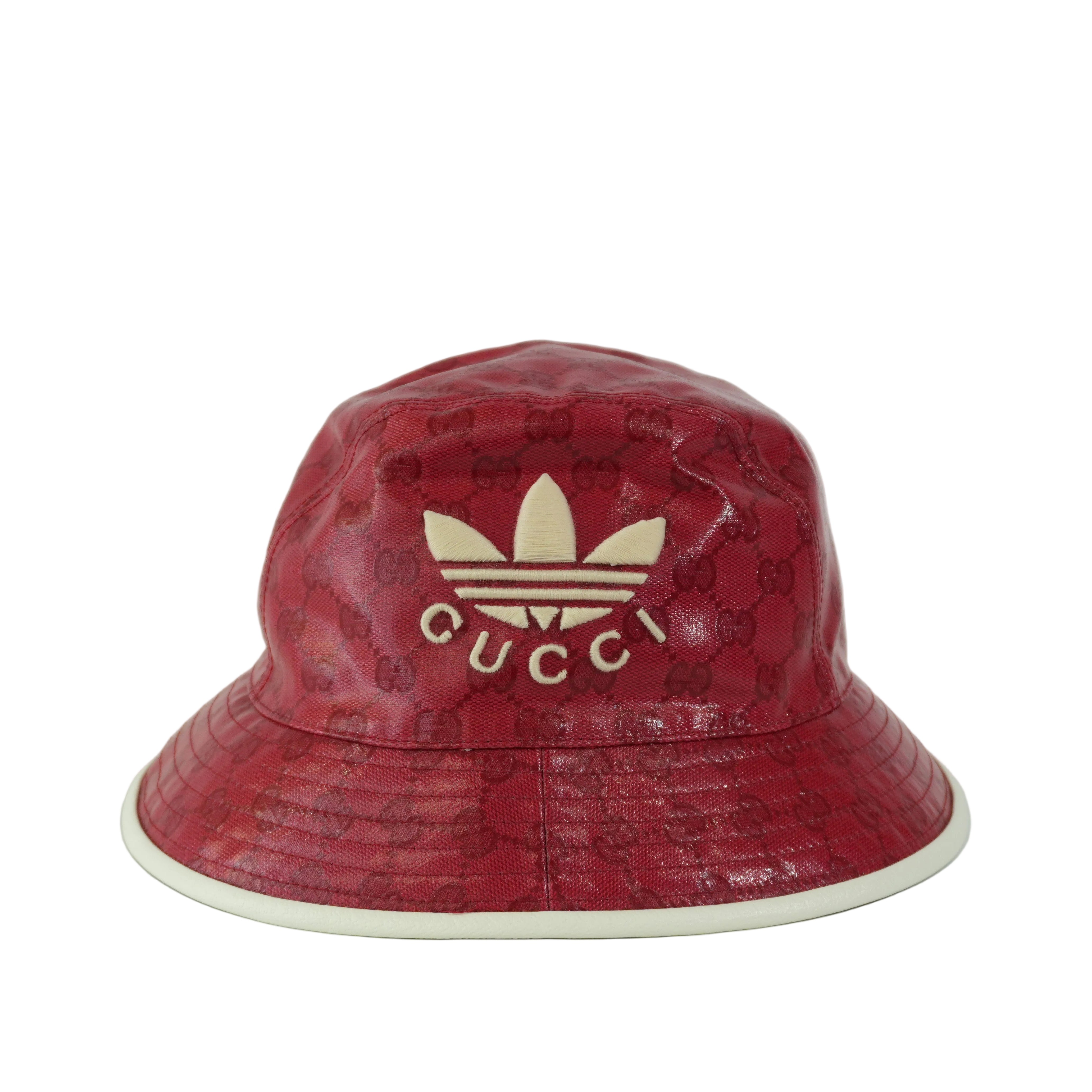 Pre-owned Gucci Adidas Collab Bucket Hat M Size Red