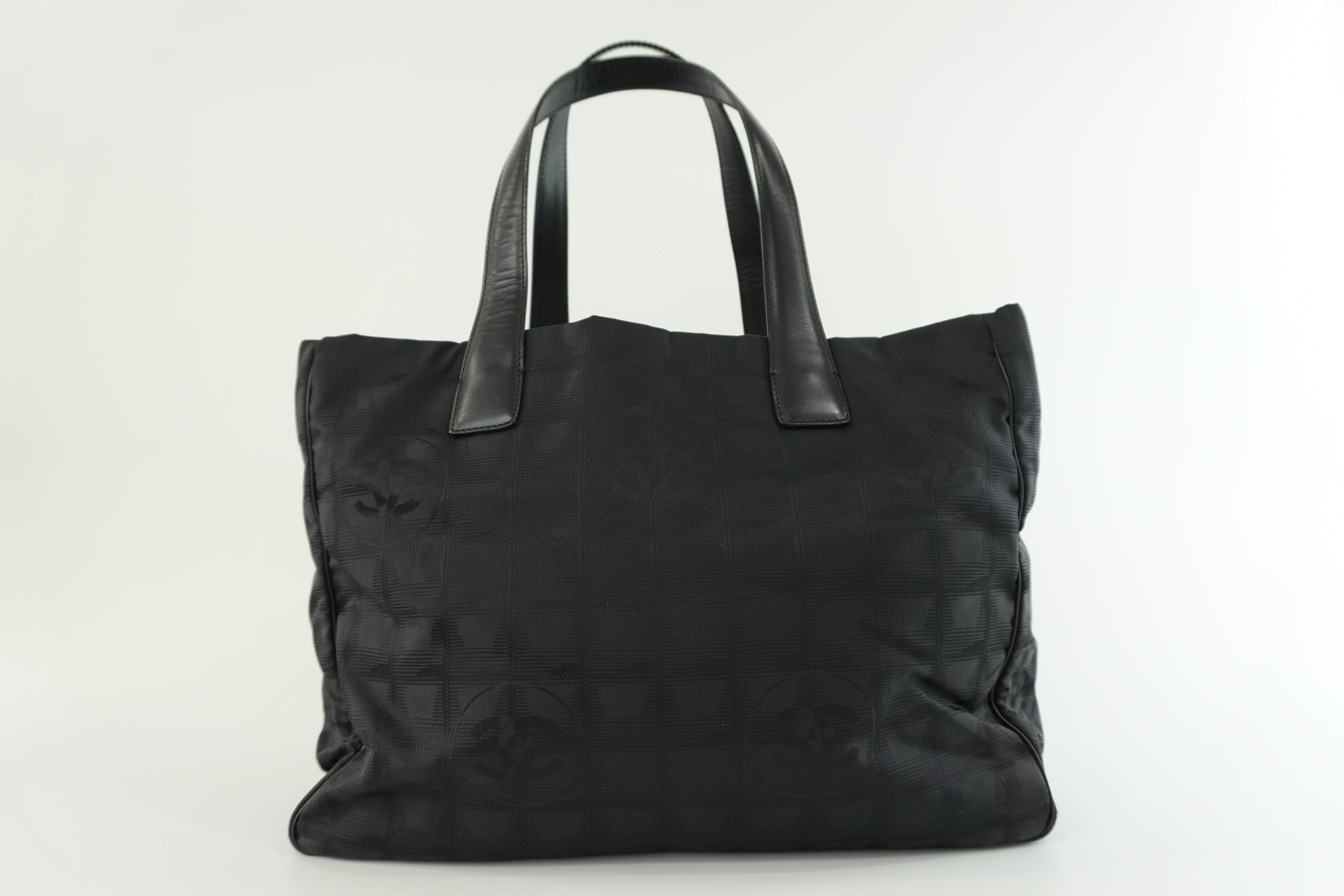 Chanel New Travel Line Tote Bag Black Nylon Used