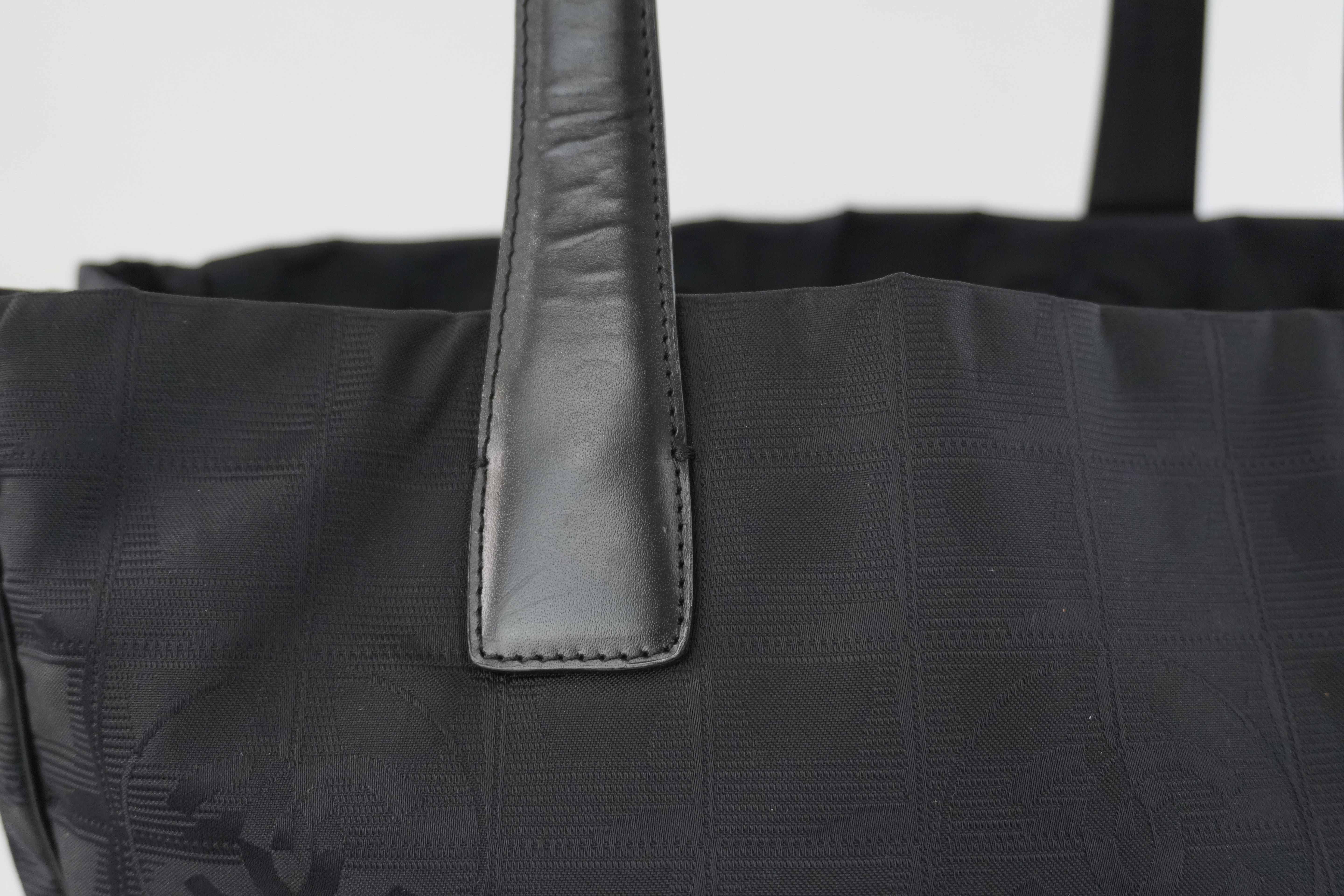 Chanel New Travel Line Tote Bag Black Nylon Used