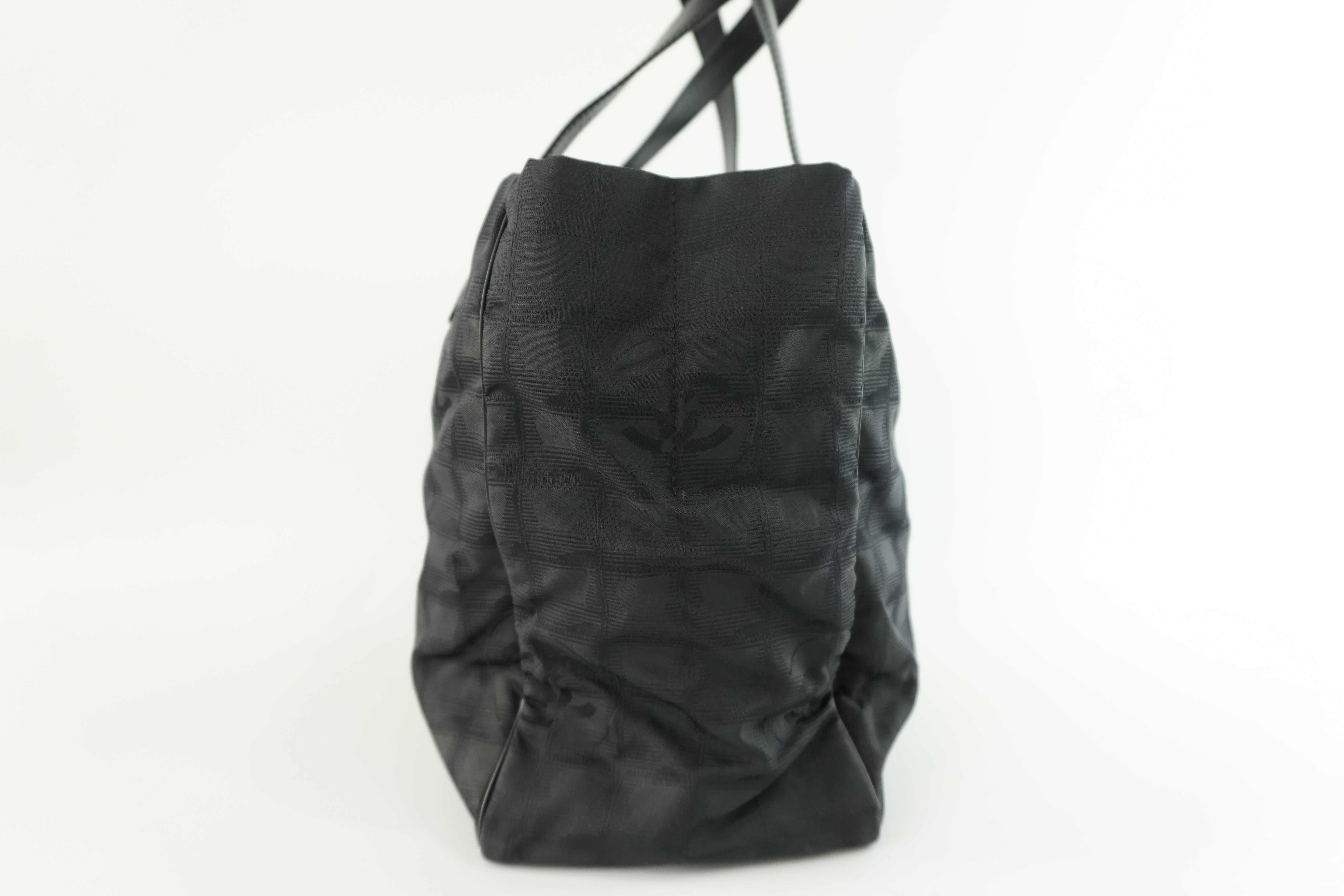 Chanel New Travel Line Tote Bag Black Nylon Used