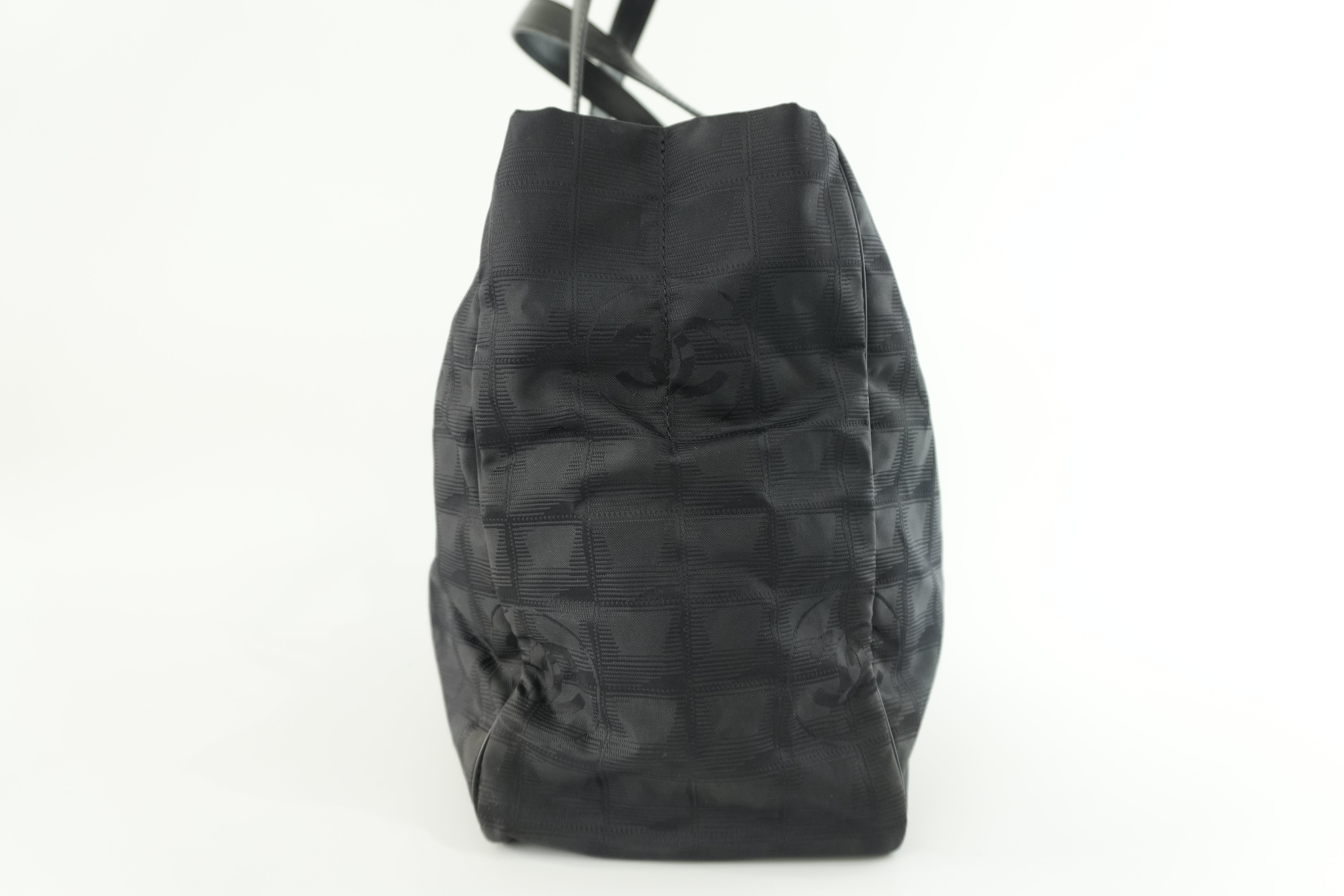 Chanel New Travel Line Tote Bag Black Nylon Used