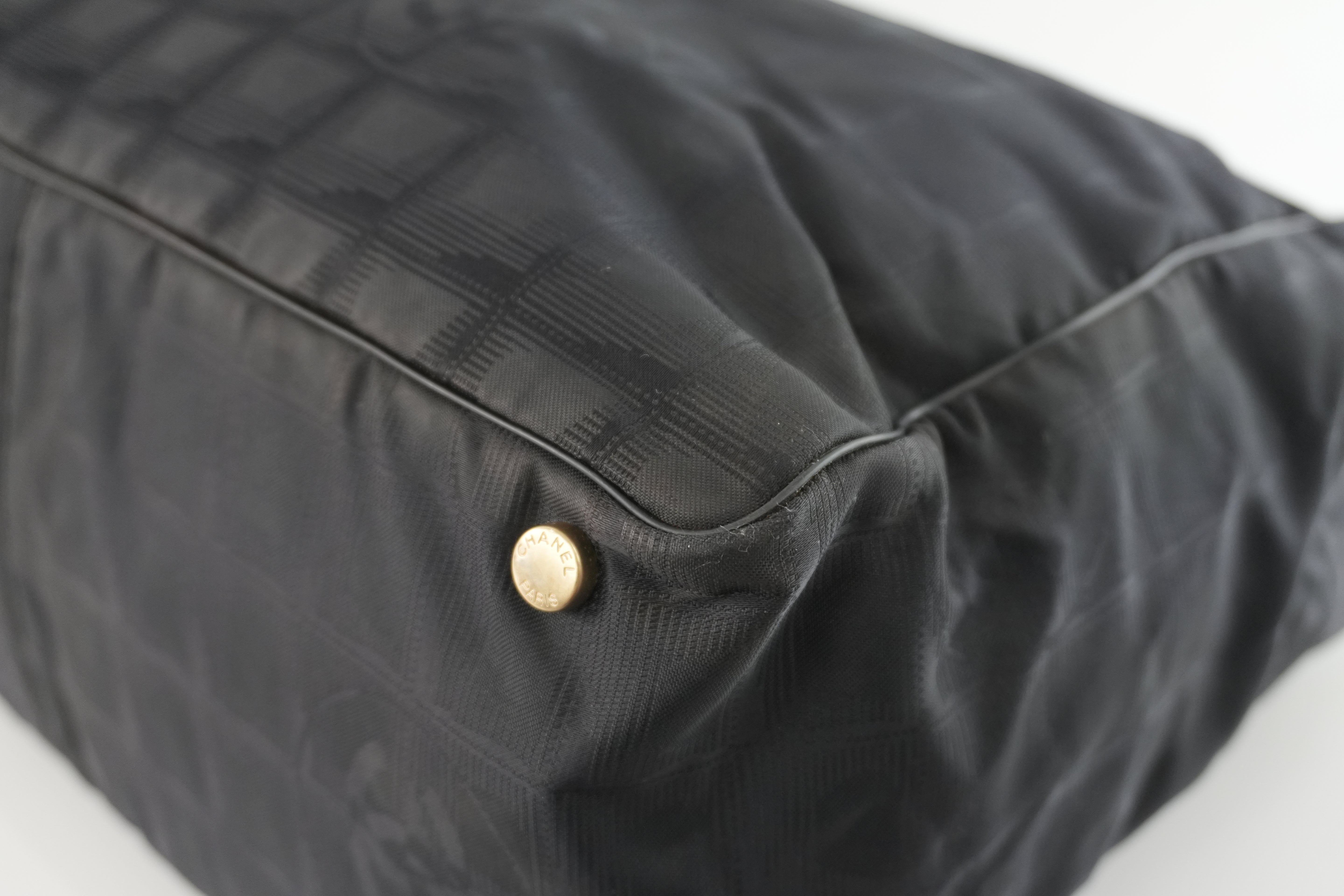 Chanel New Travel Line Tote Bag Black Nylon Used