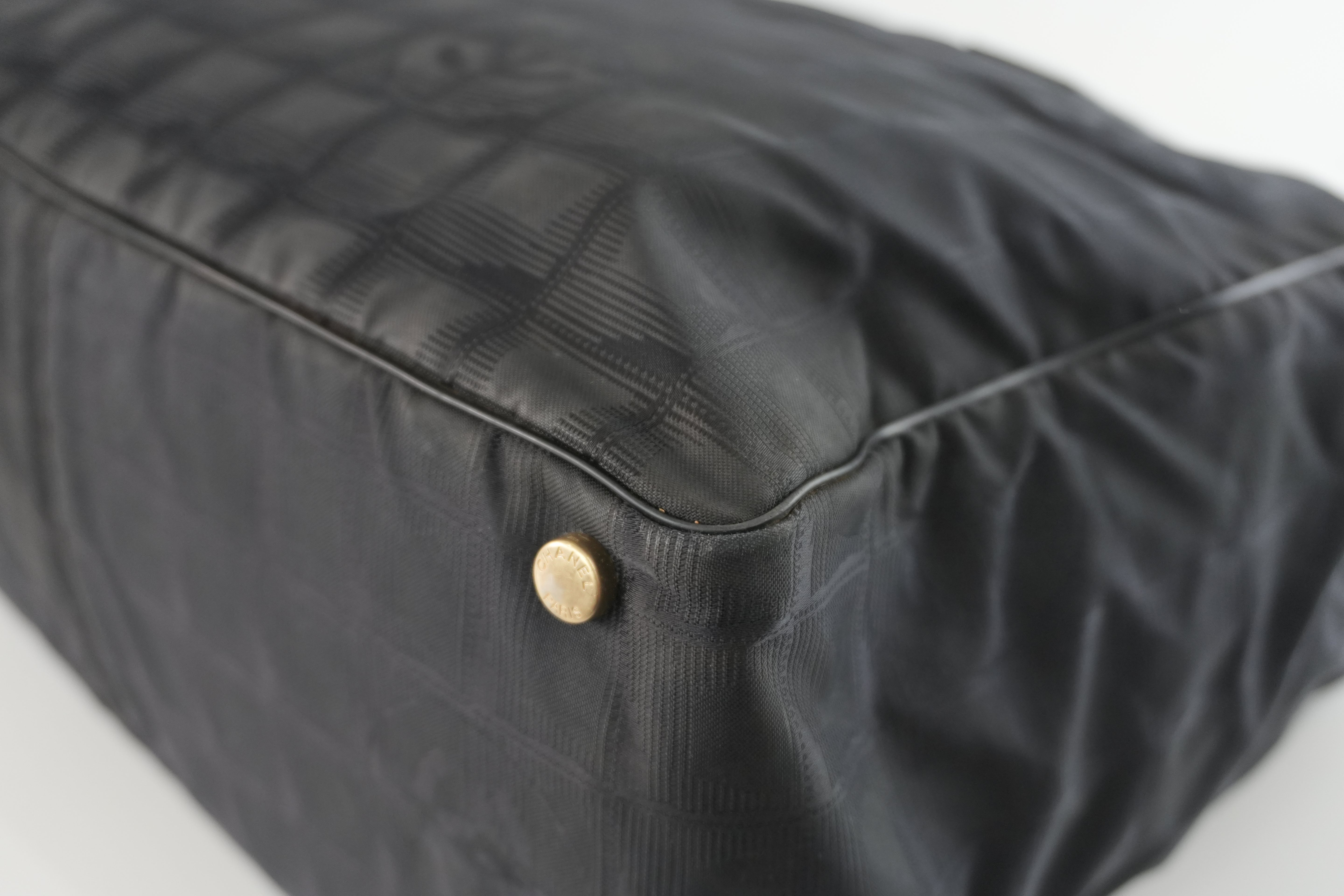 Chanel New Travel Line Tote Bag Black Nylon Used