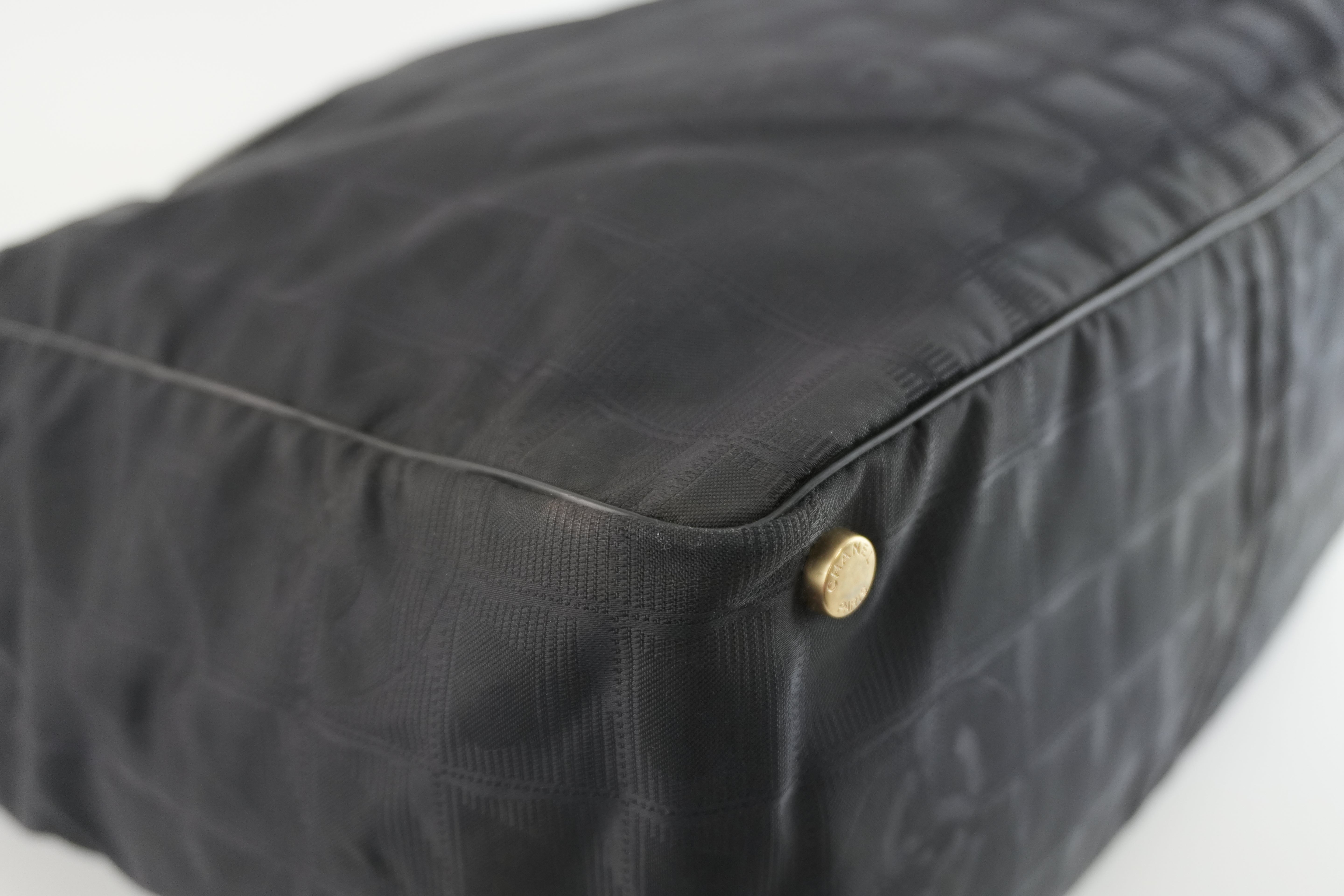 Chanel New Travel Line Tote Bag Black Nylon Used