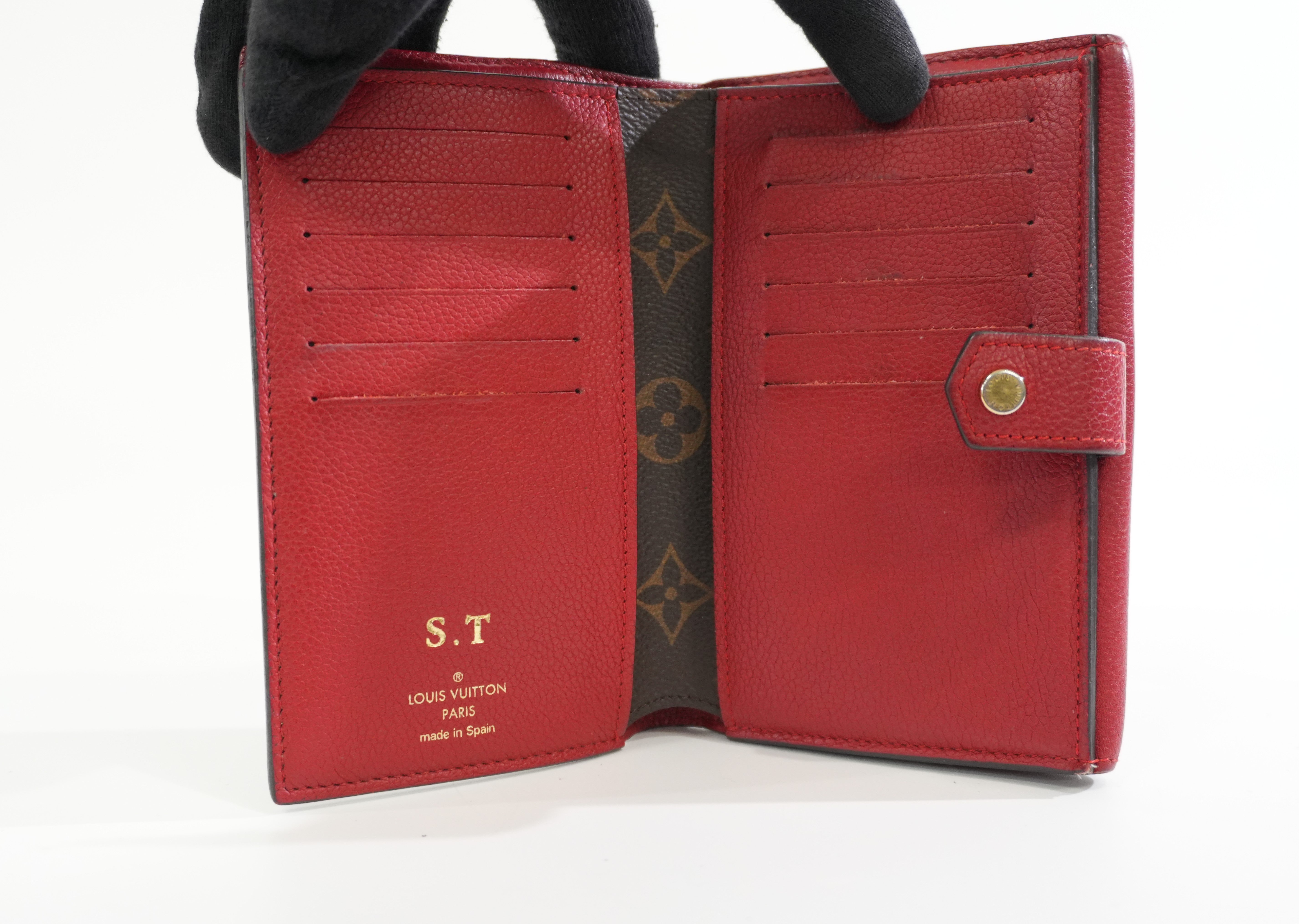 Pre-owned Louis Vuitton Monogram Pallas Compact Wallet Red